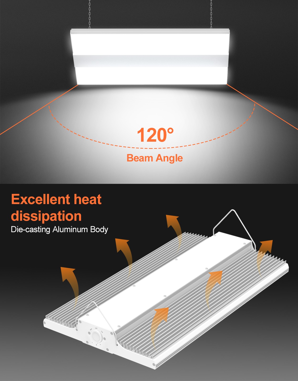 LED Linear High Bay Light 150W 3000K/4000K/5000K Adjustable Warehouse Lighting