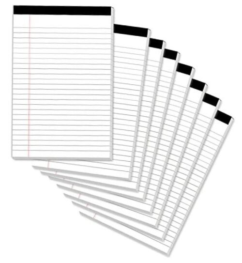 Legal Pads 5 x 8 Inch Notepad, 8 Pack Note Pads College Ruled 5x8 Inch White 8