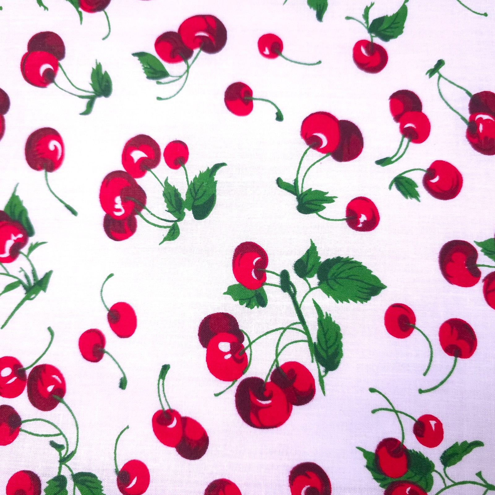 Poly Cotton Fabric White Red Cherry Print 58" By The Yard Cherry Toss Print