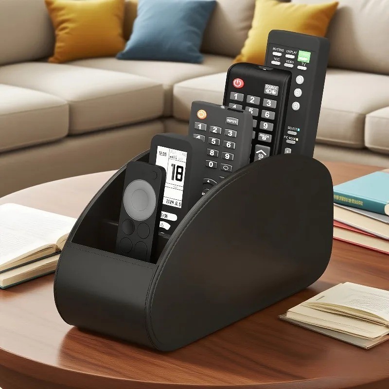 [5 Compartments] Black Remote Control Holder TV Remote Caddy Desktop Organizer