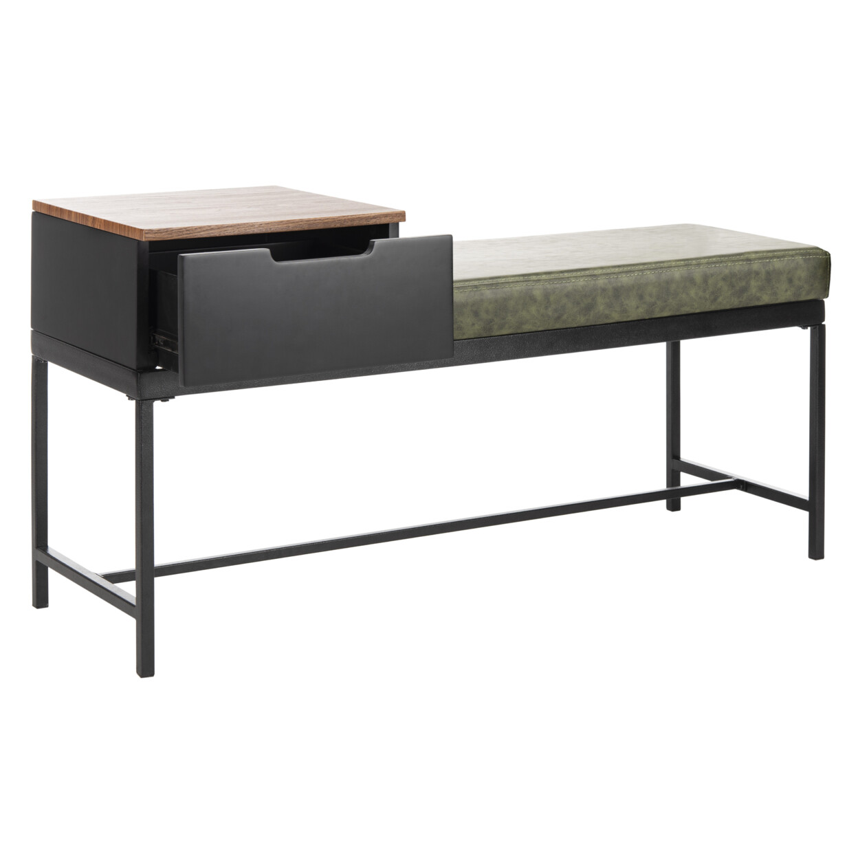 SAFAVIEH Maruka Bench With Storage | Grey Wash / Dark Green |