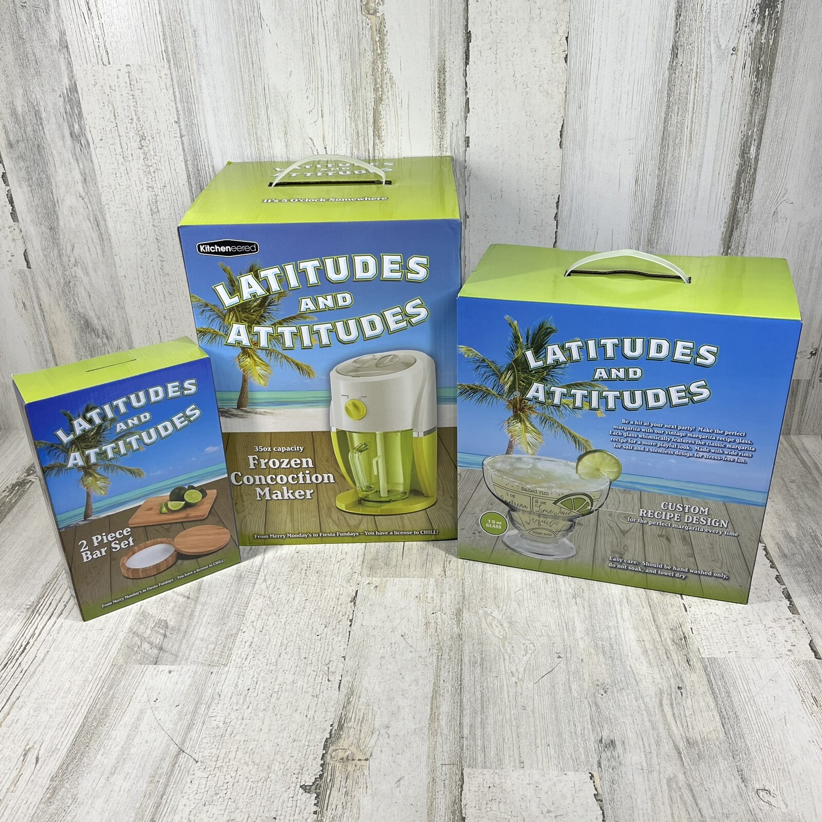 Latitudes & Attitudes Frozen Concoction Maker Margarita Glasses 2 PC Bar Set NEW