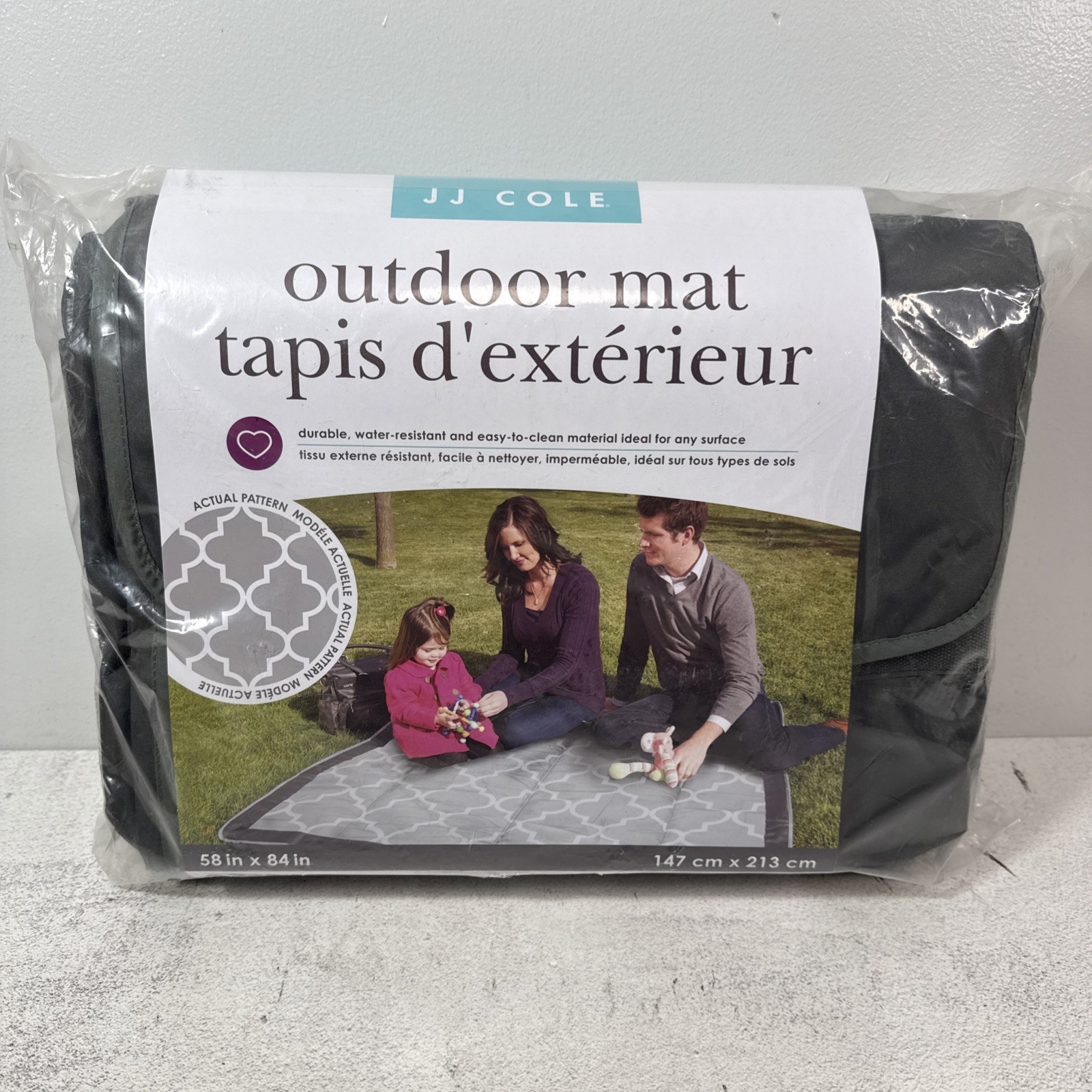 JJ Cole Outdoor Mat Blanket, Water-Resistant, 58” x 84", Stone Arbor - Durable