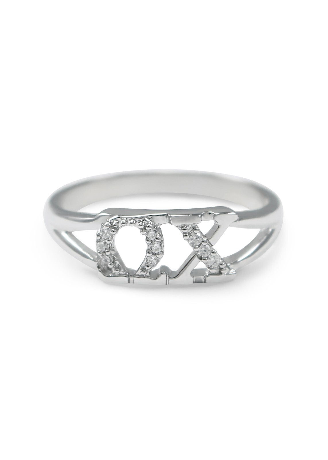 Omega Chi Sterling silver ring with CZ's
