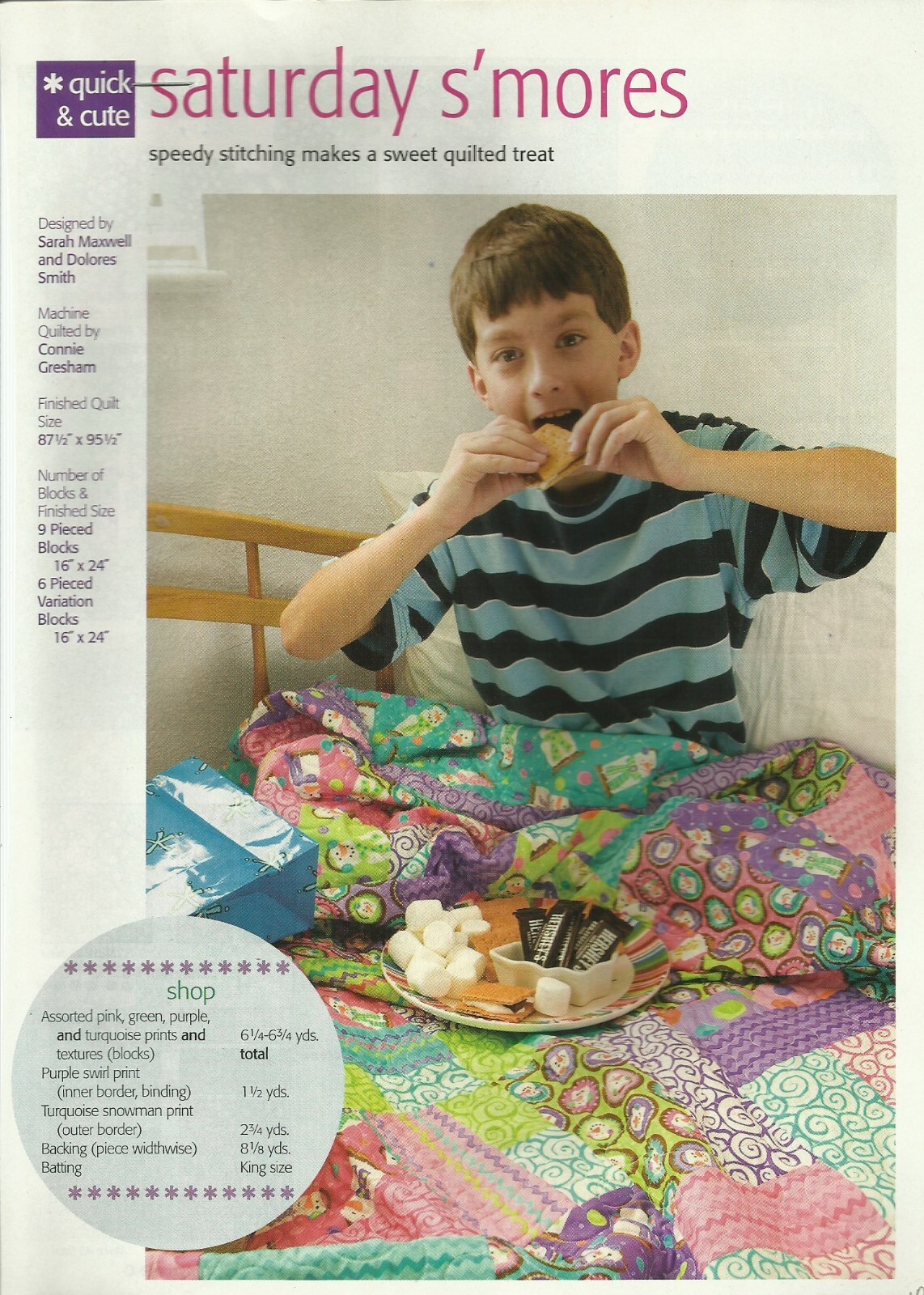 C0409  SATURDAY S'MORES  QUILT  PATTERN/INSTRUCTIONS