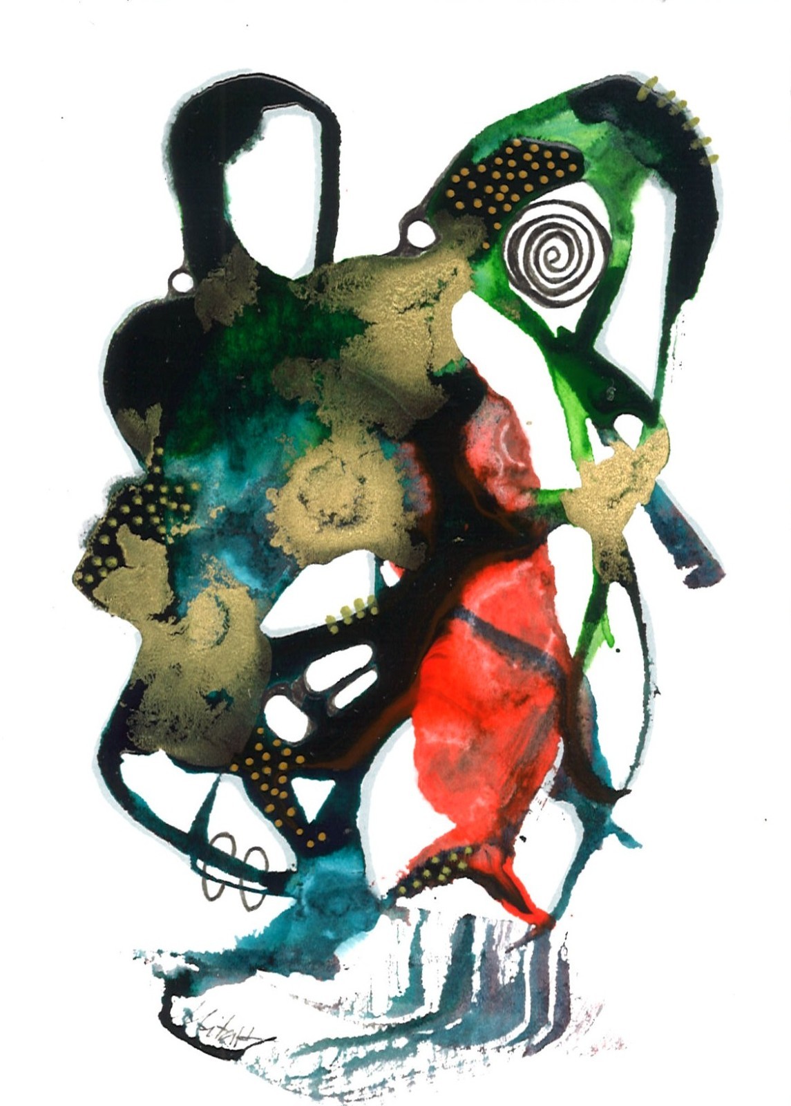Signed original | Indian acrylic ink | watercolor paper | gold glitter | Mitak