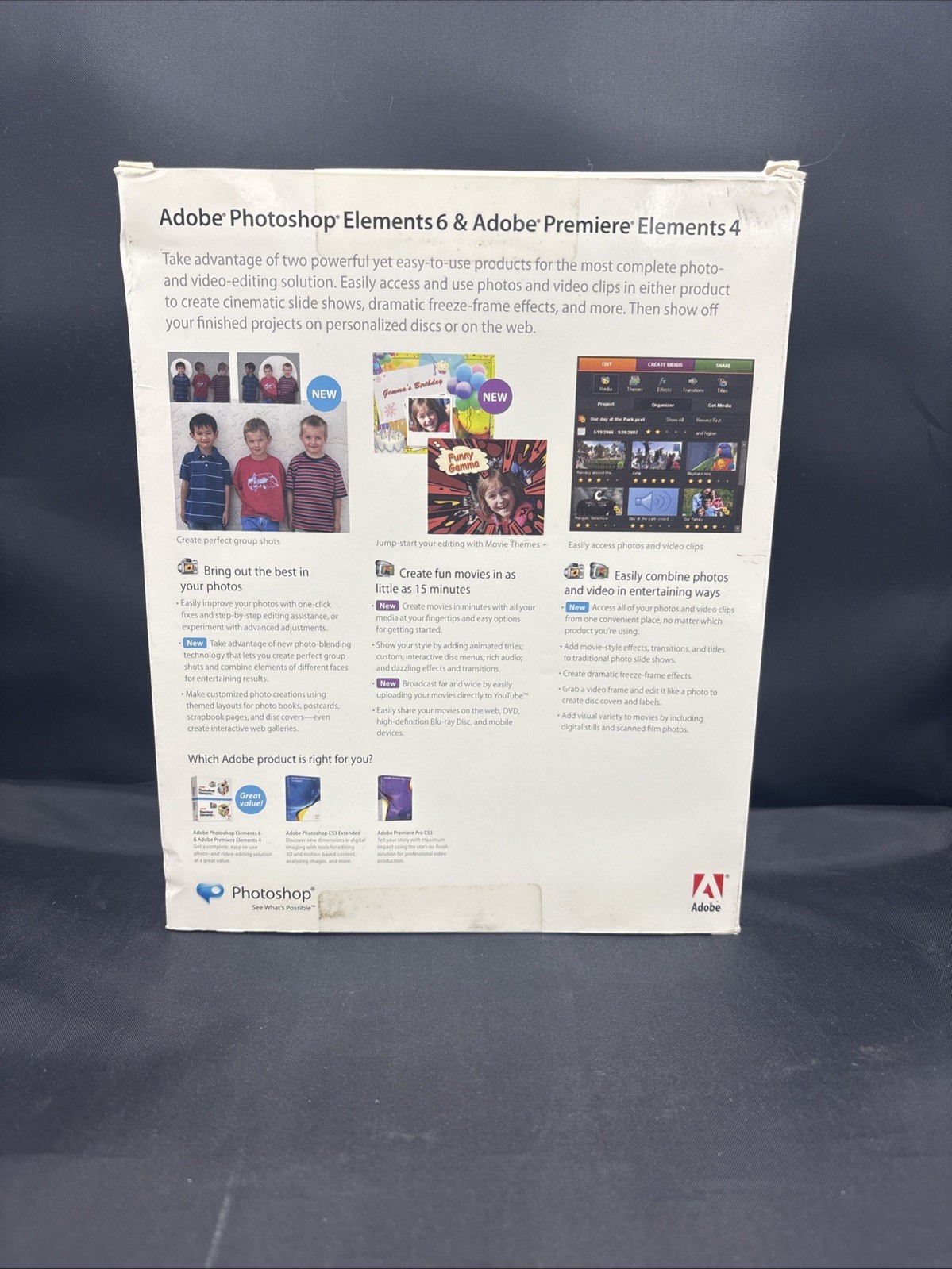 ADOBE Photoshop Elements 6 & Adobe Premiere Elements 4. Brand New In Box