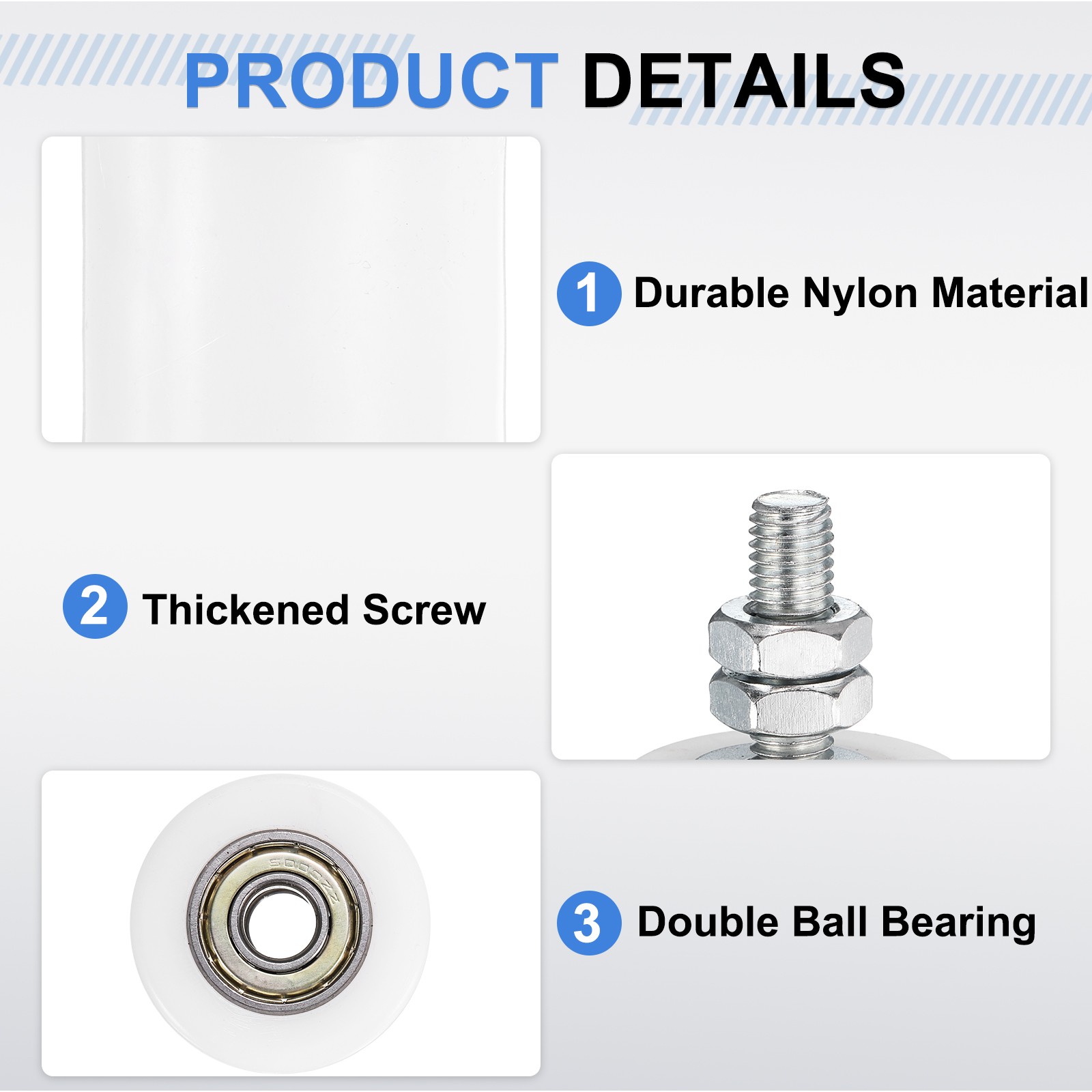 4Pcs Slide Gate Guide Roller 1.7" Nylon Sliding Gate Support Assembly White