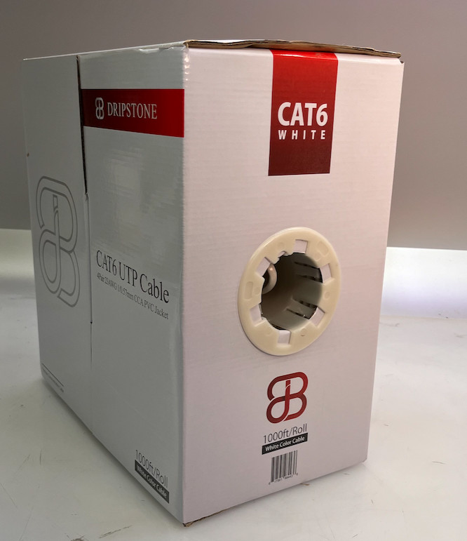 DRIPSTONE CAT6 1000ft 23AWG 550Mhz Solid UTP Ethernet Cable RJ45 CCA Bulk WHITE