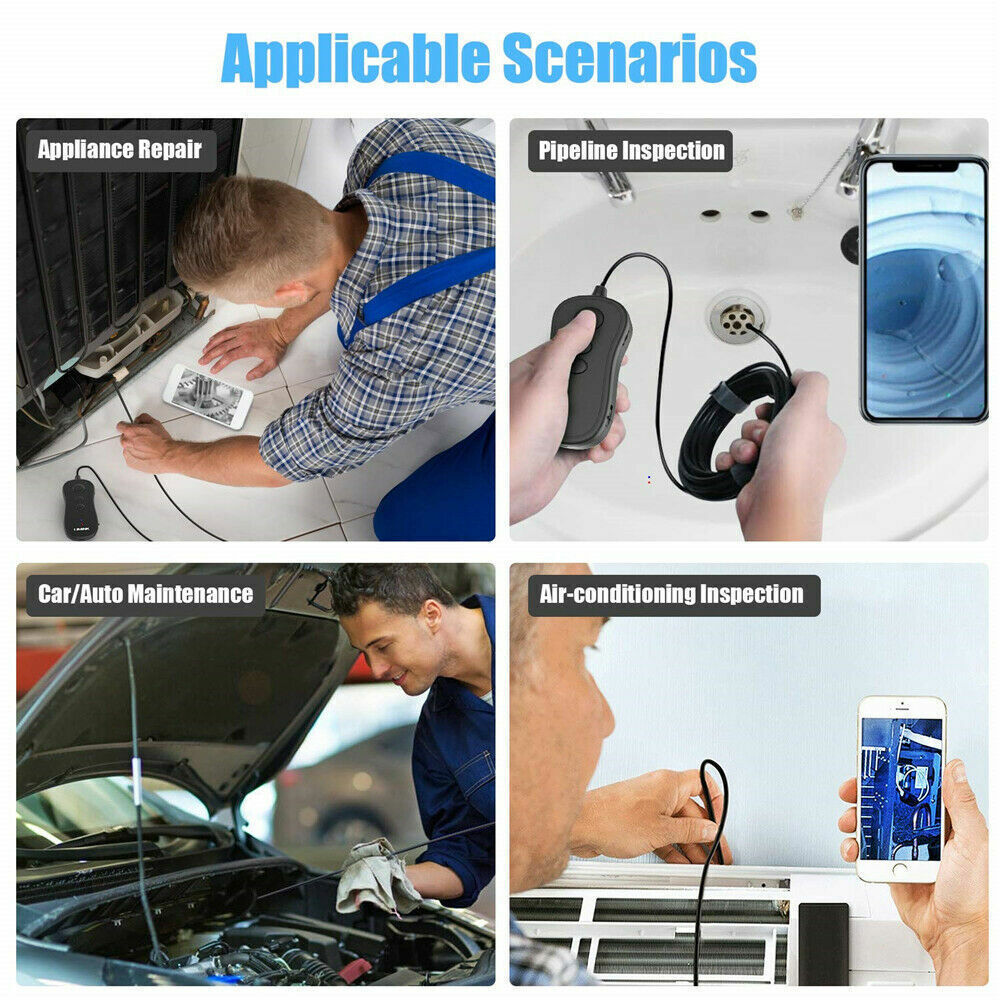 5.5mm Wi-Fi Wireless Endoscope Borescope Semi-rigid Cable Inspection Camera 49ft