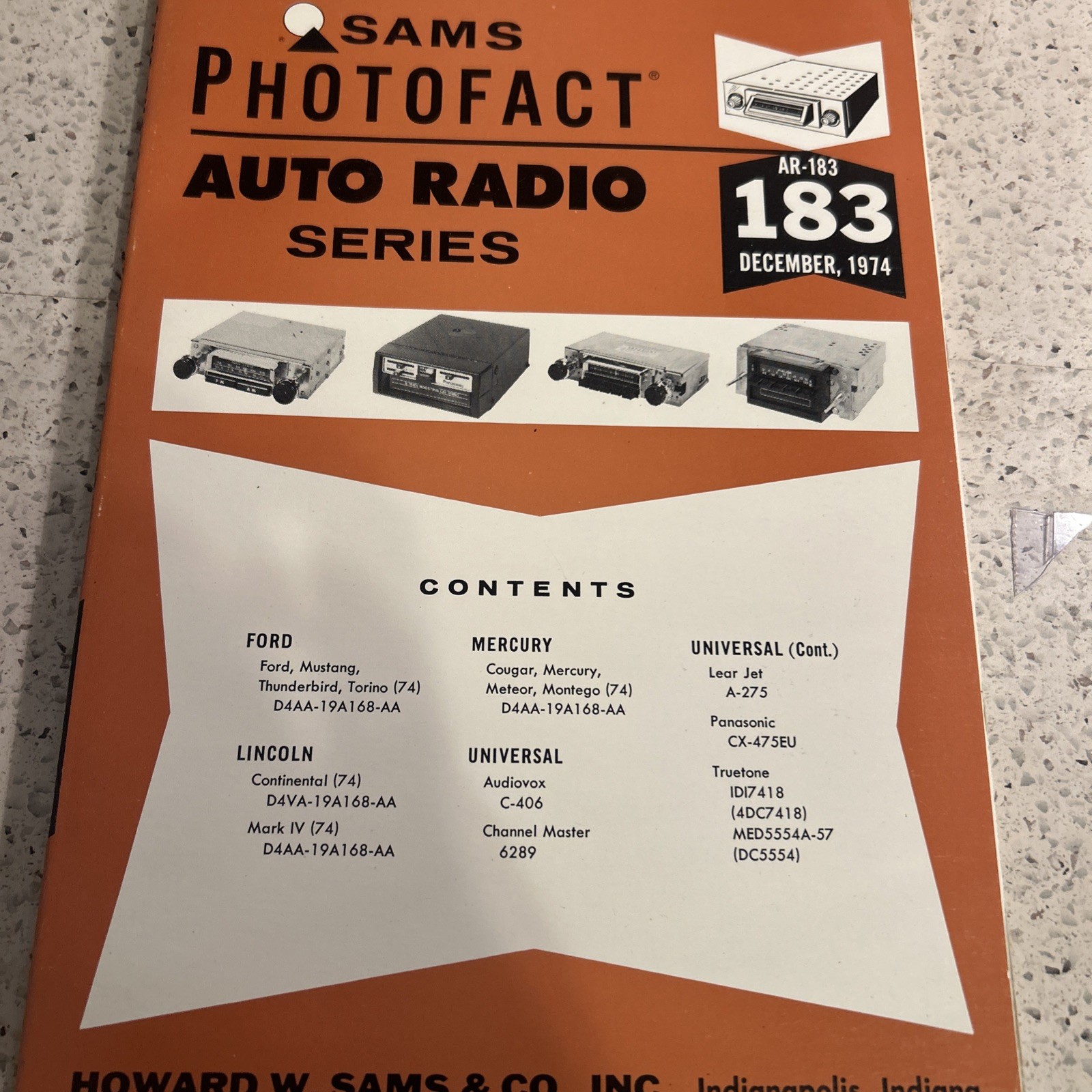 Sams Photofact Auto Radio Series AR-183