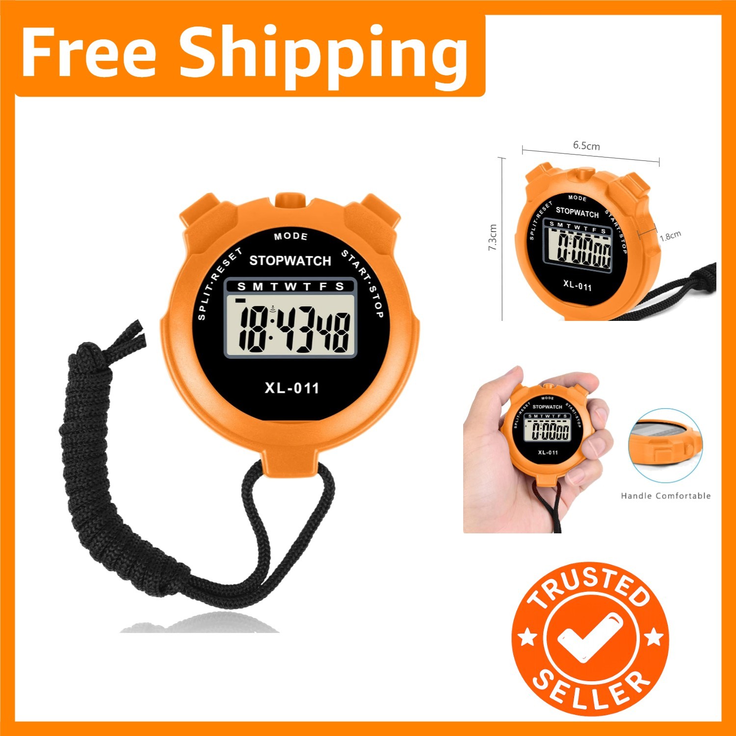 Water-Resistant Digital Stopwatch with 12/24 Hour Functions & Lightweight Design