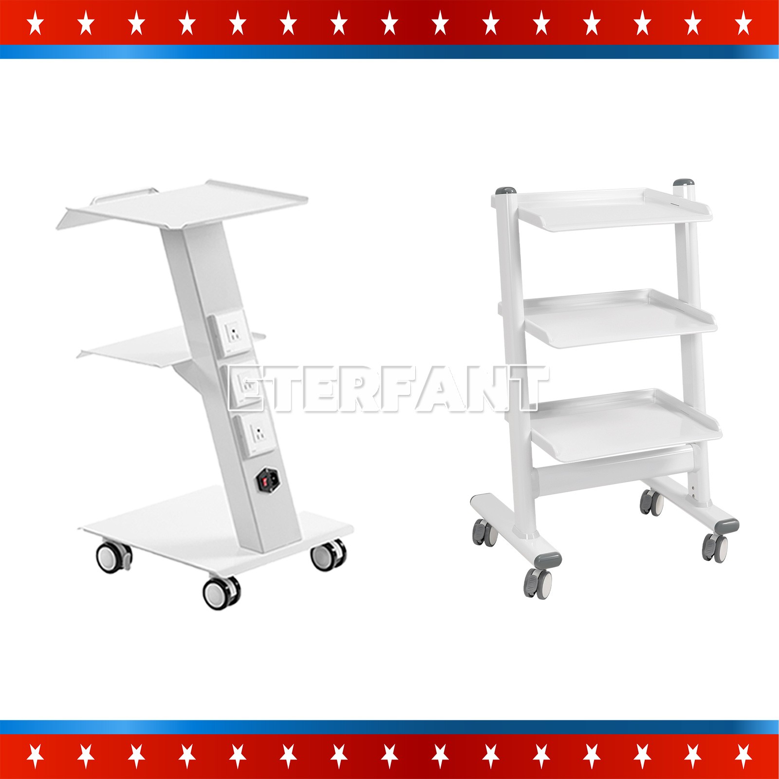 3Layer Dental Medical Trolley Cart Mobile Tool Instrument Cart Lab Stand Serving