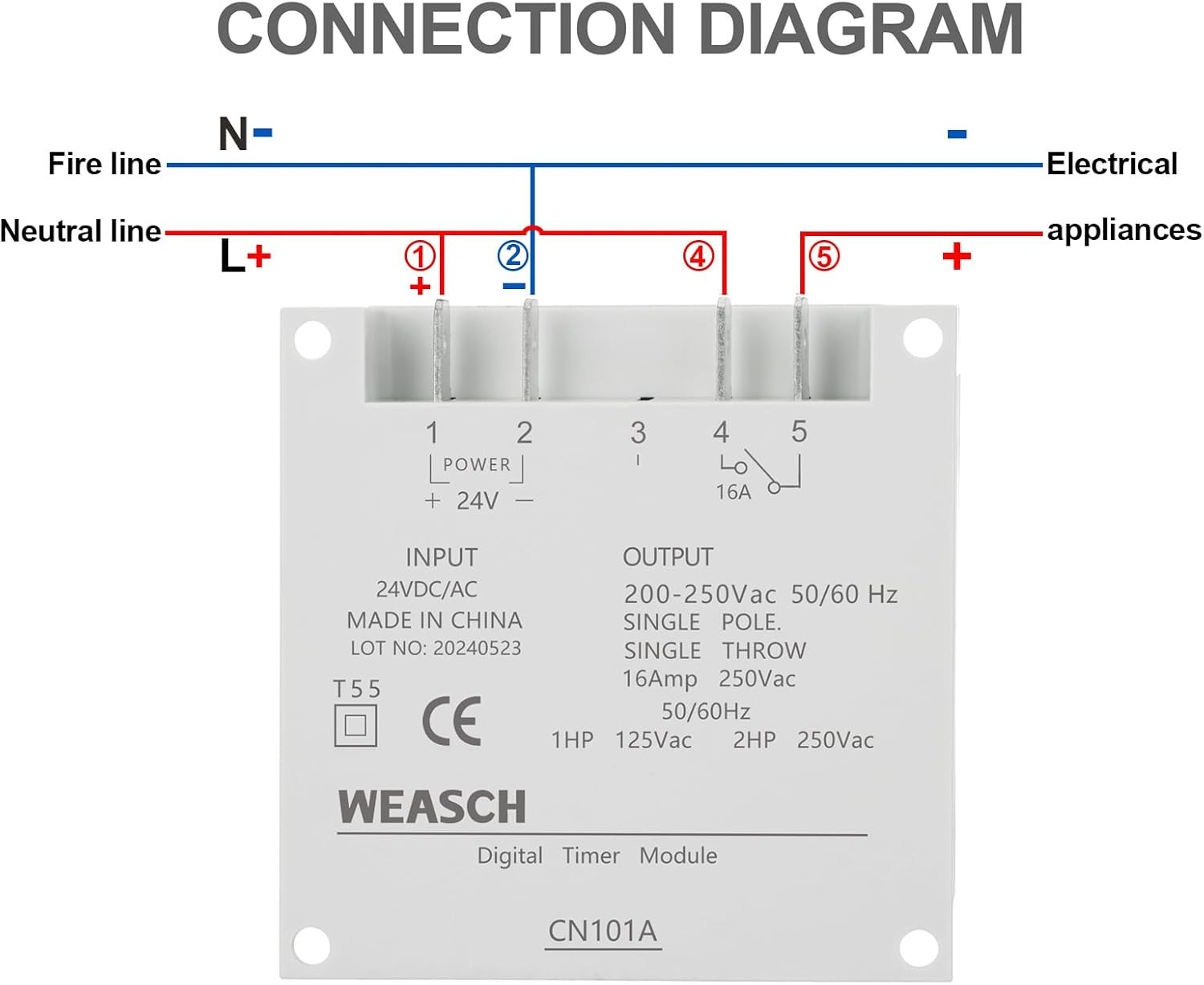 Timer Switch, CN101A, DC/AC 24V 16Amp, Digital LCD Power Programmable Timer Time