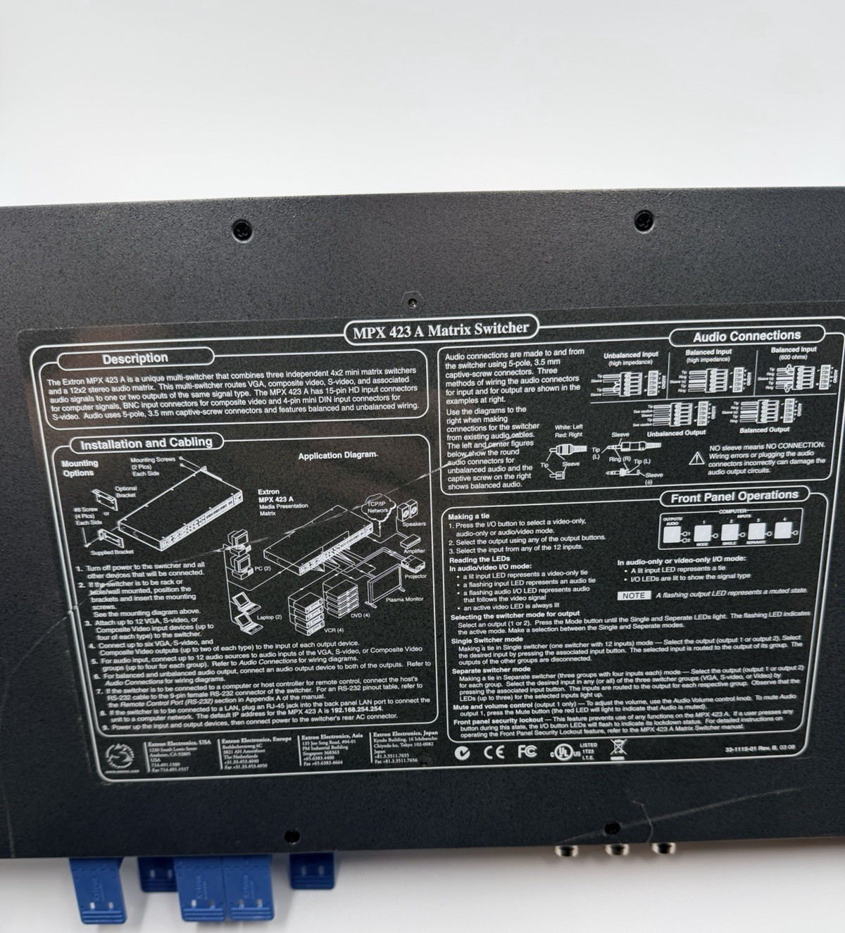 Extron MPX 423 A Media Presentation Matrix Switcher with Power Cable