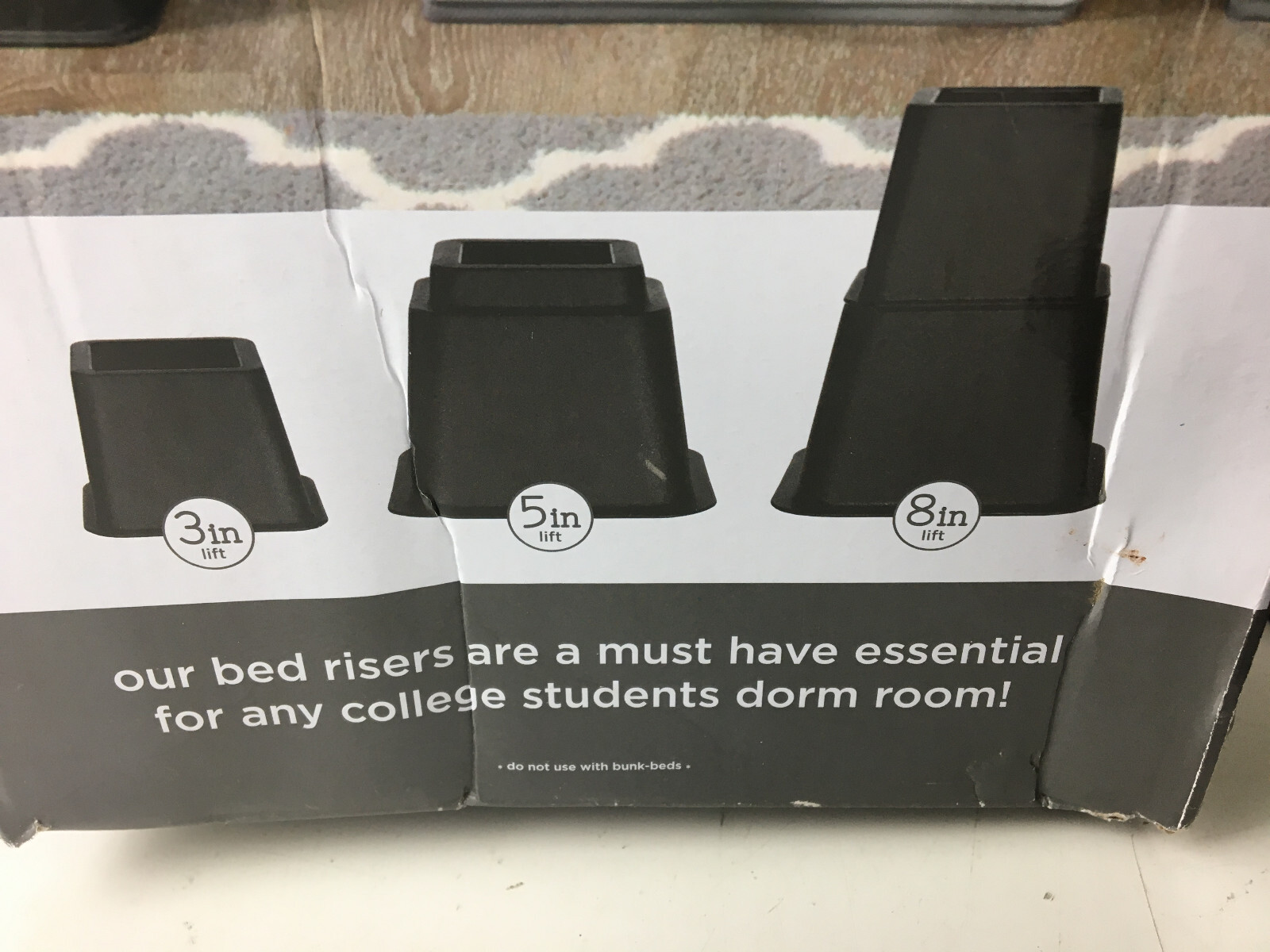 Simplify - 8 Piece Adjustable Bed Risers Set - Black - 4 3" Risers & 4 5" Risers