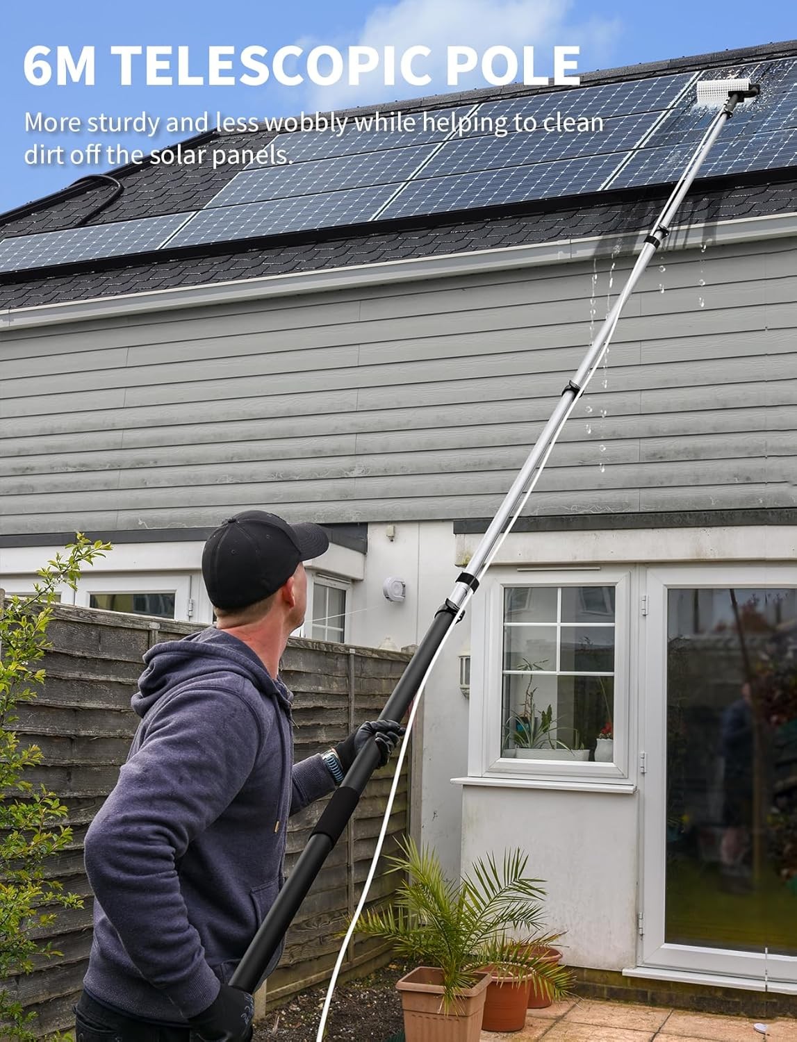 Electric Solar Panel Cleaning Brush and Pole Kit, 20Ft Extendable Washing Kit wi