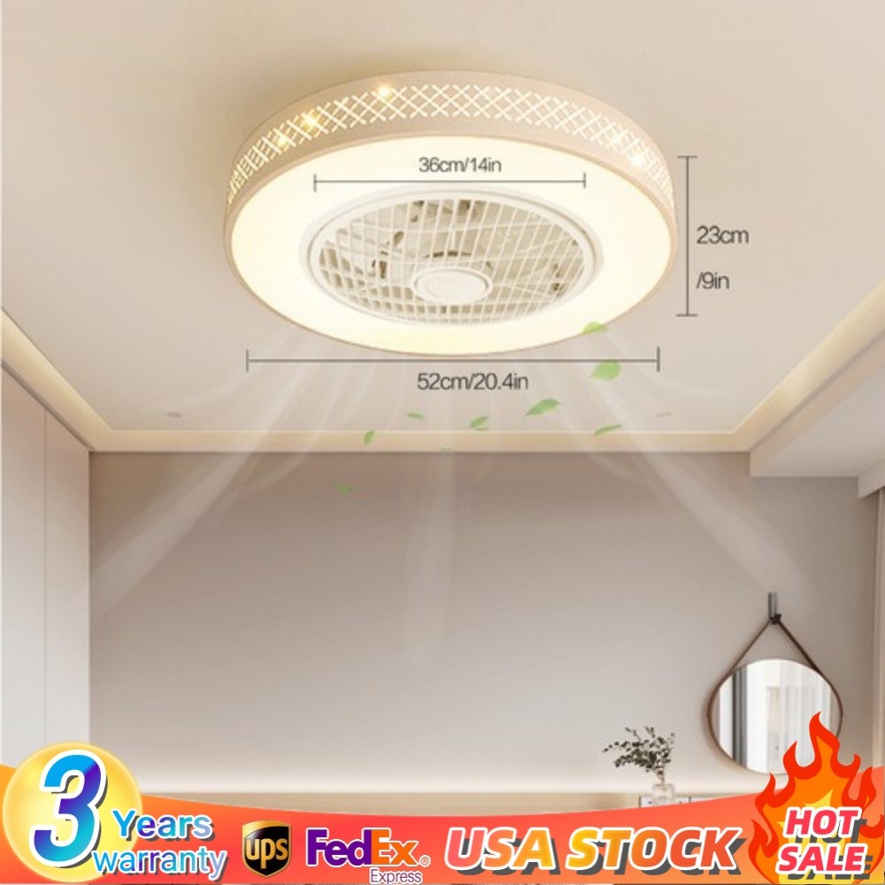 20" Modern Fan Lights Flush Mount LED Ceiling Light kit With Remote Control