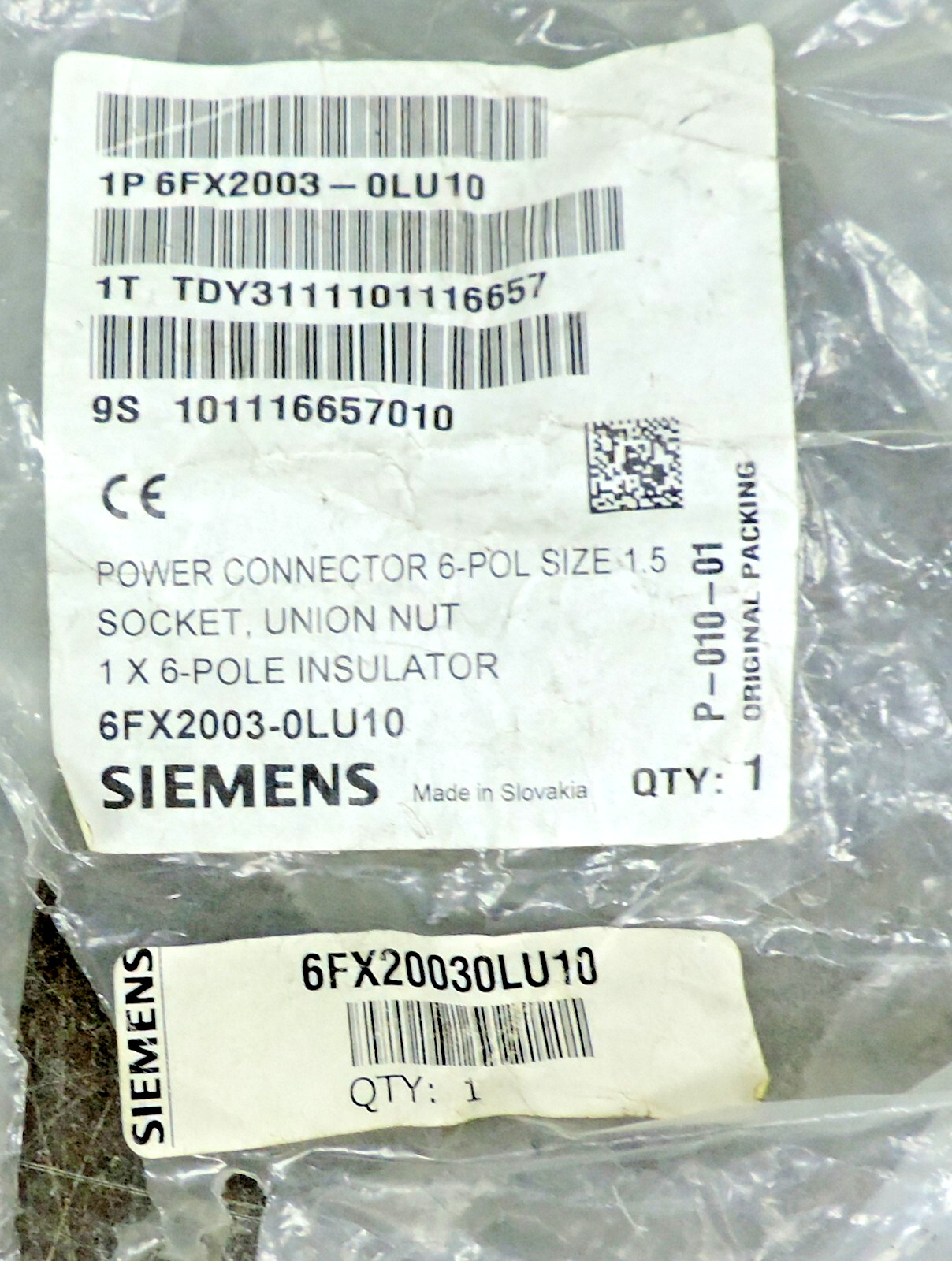 Siemens 6 Pole Power Connector Plug 6FX2003-OLU10