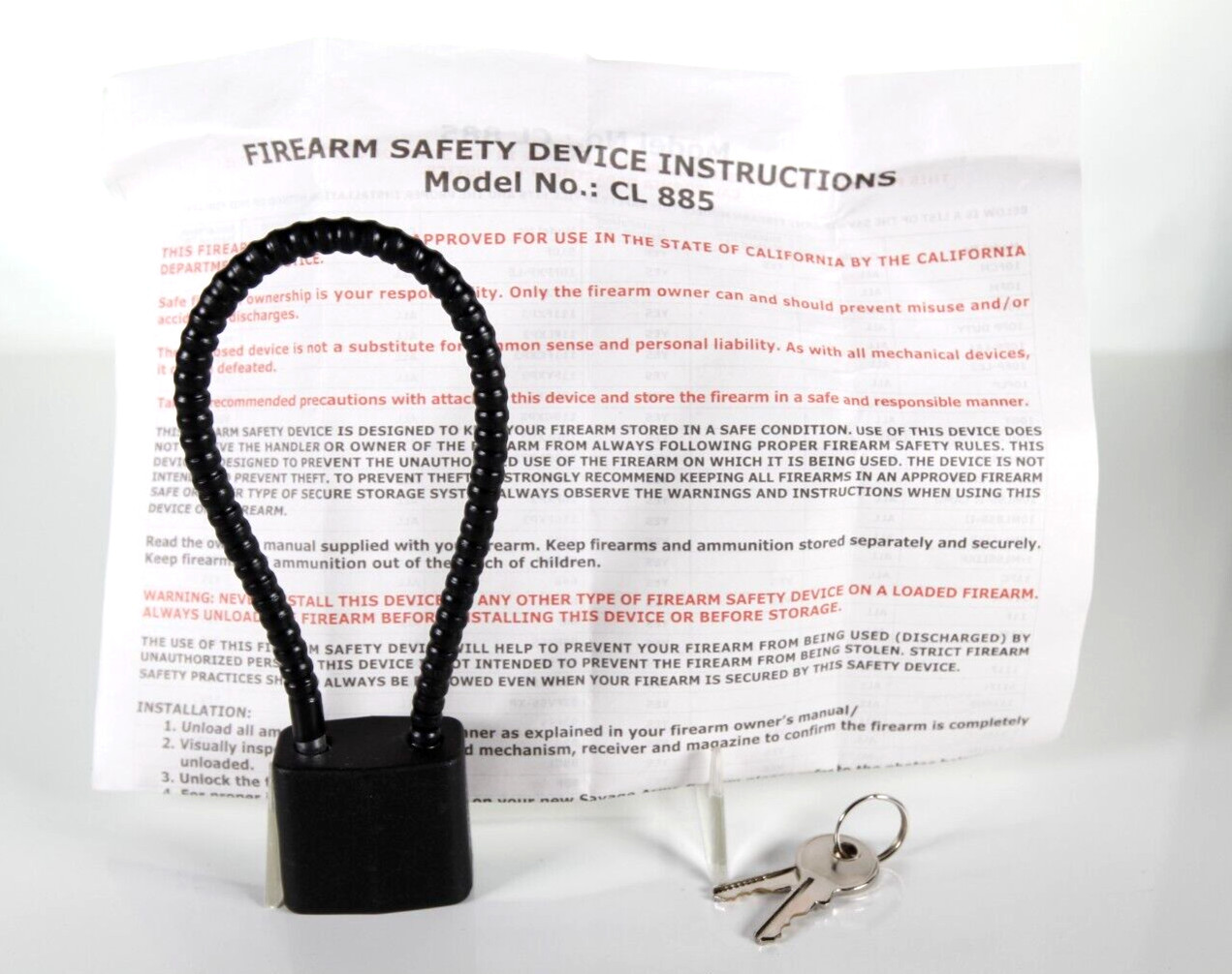 Firearm trigger lock CL-885 Rifle Handgun Gun Safety Cable Lock & 2 keys