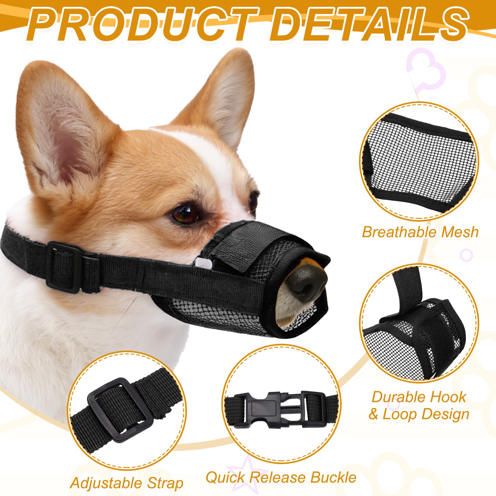 Dog Muzzle, Soft Mesh Muzzle Mouth Guard Cover(Black, XL)