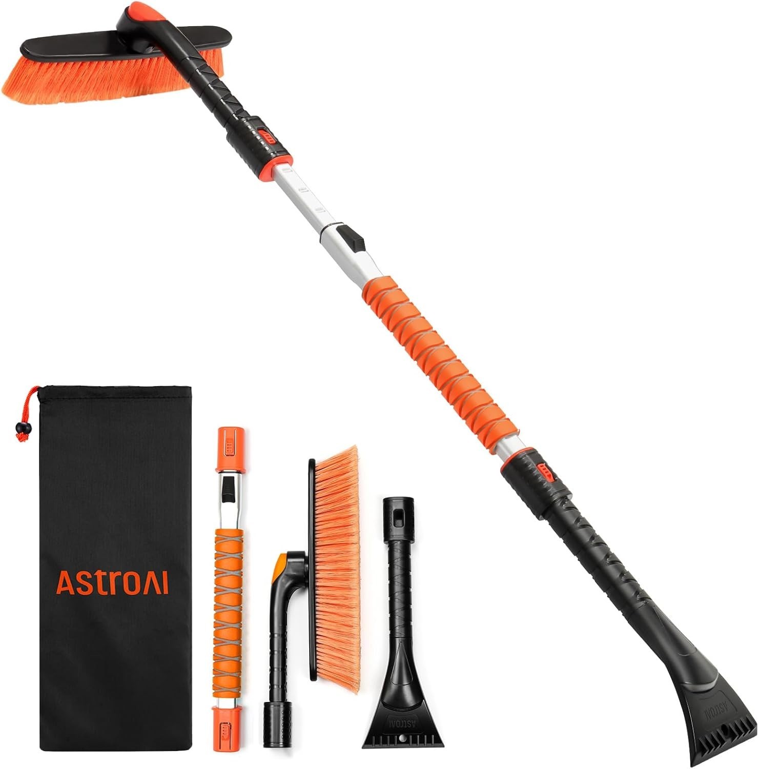 Thick-Bristled Snow Brush & Ice Scraper Combo - Ultimate Winter Tool (Orange)