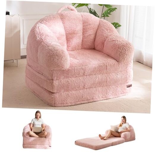 Folding Sofa Bed, 2 in 1 Convertible Sofa to Lounger Comfy Bean Single Pink