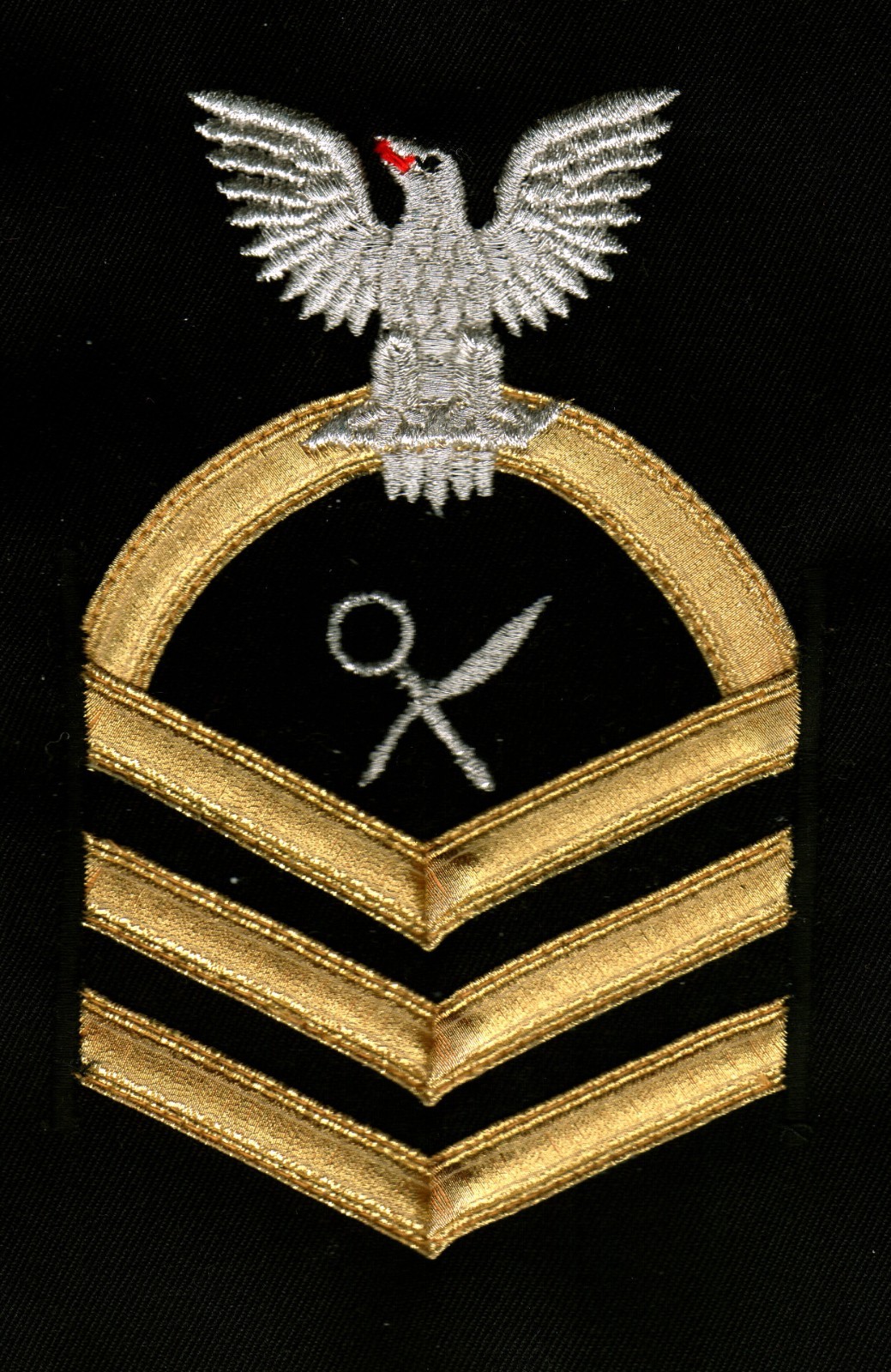 USN  RATING BADGE ISC INTELLIGENCE SPECIALIST CPO E-7 GOLD ON BLACK MALE