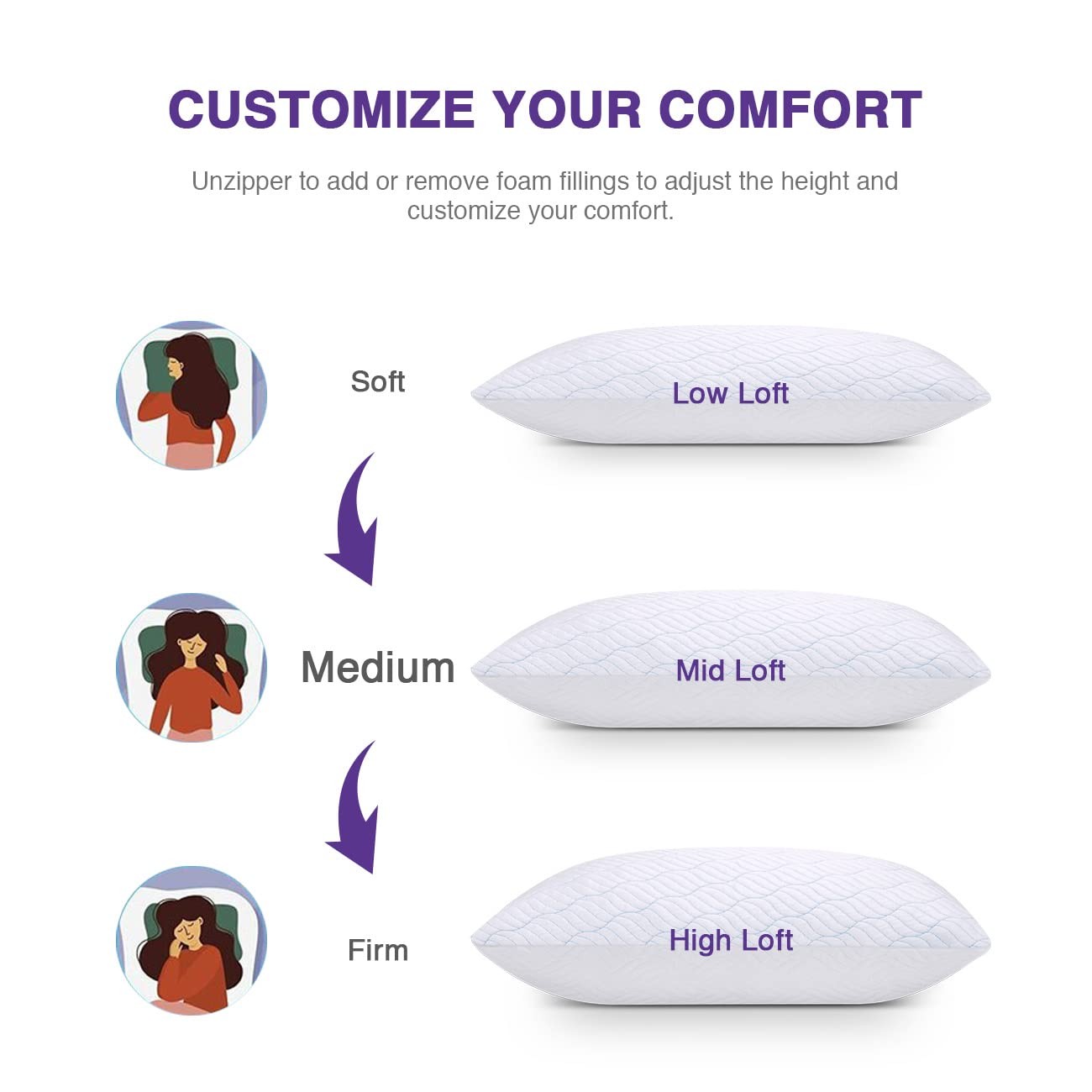 Cooling Shredded Memory Foam Pillows for Sleeping Cool Cold Pillow Standard S...