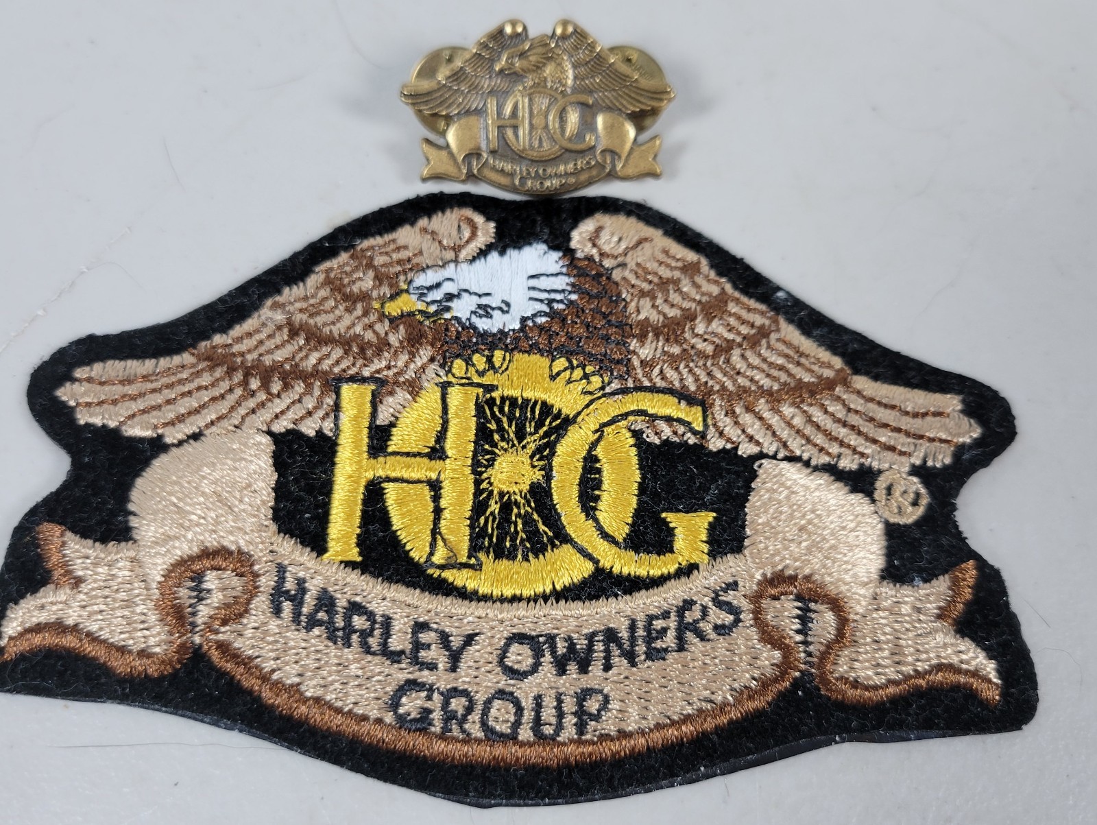 Harley Davidson Owners Group HOG Patch & Metal Pin Eagle Biker Jacket 4.5" Wide