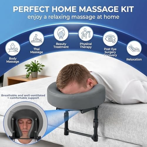 Adjustable Foldable Massage Headrest - Memory Foam Face Cradle for Bed, Portable