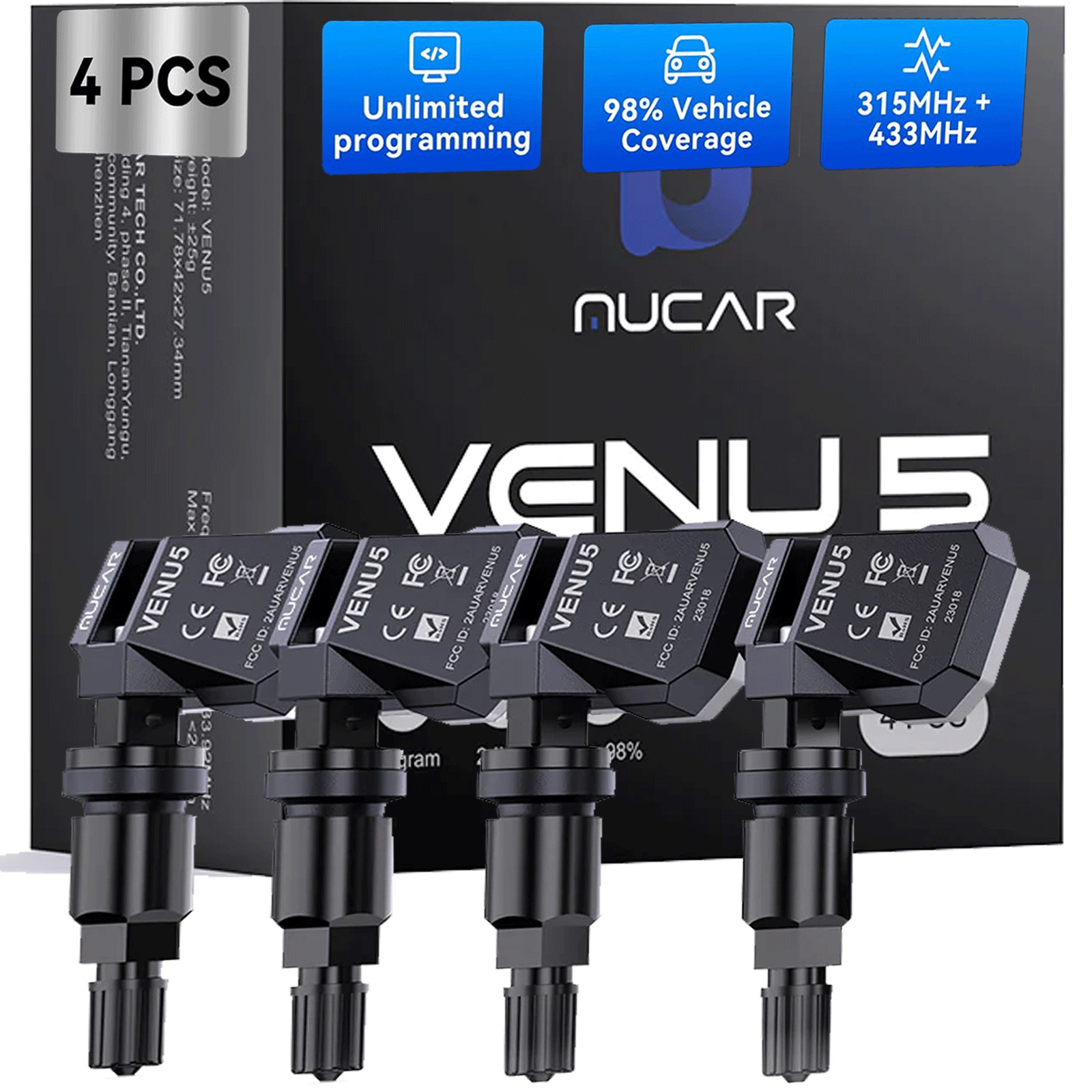 MUCAR VENU5 4-TPMS Sensors 433/315MHz Unlimited Programming for T261 & Venu iPRO