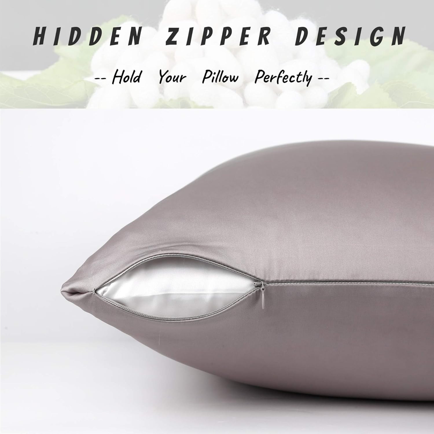 100% Silk Pillow Cases 2 Pack, Mulberry Silk Pillowcase for Hair and Skin with H