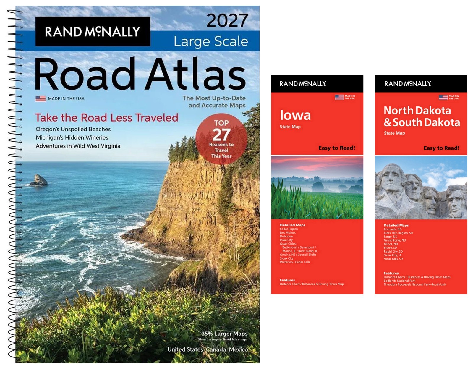 Rand McNally 2027 Large Scale Road Atlas + Easy-to-Read Iowa & ND/SD Maps