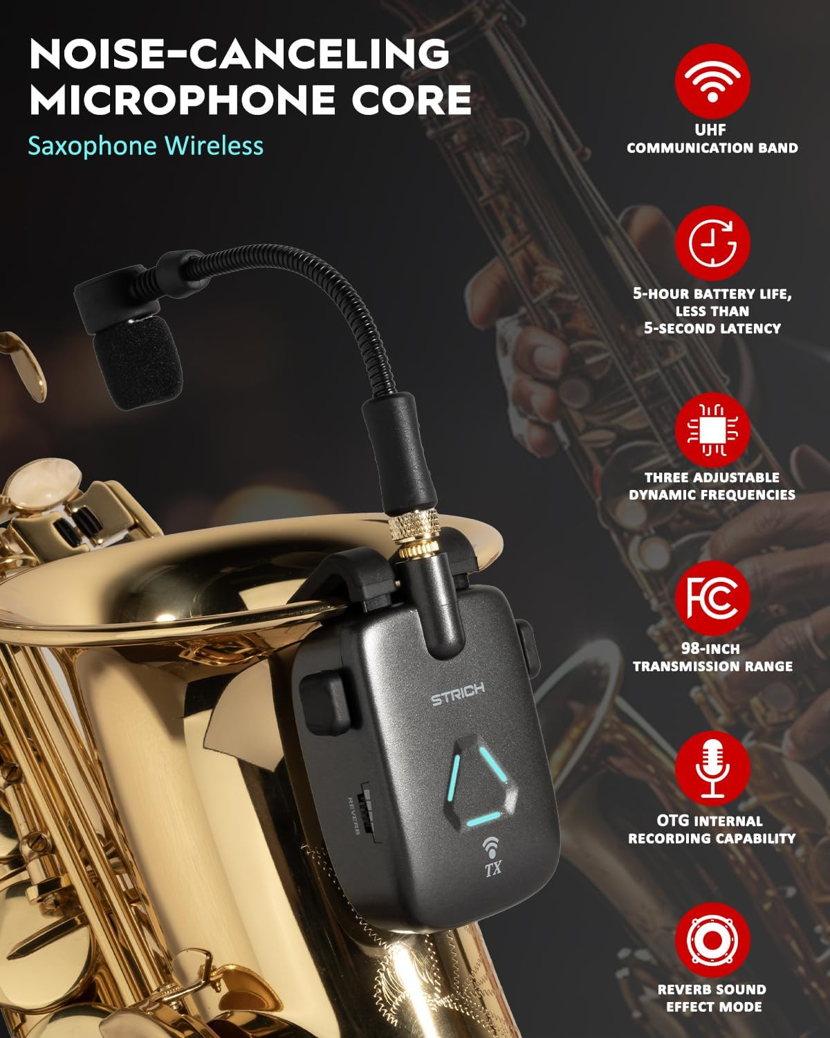 UHF Rechargeable Wireless Instrument Microphone System with Clip-On Transmitter