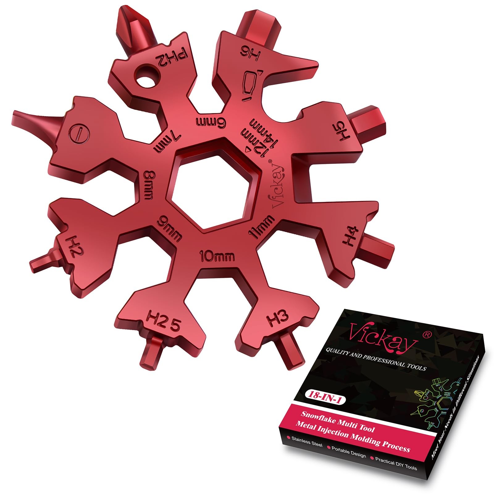 Vickay 18 in 1 Snowflake Multi Tool, Phillips Flat Screwdriver Red