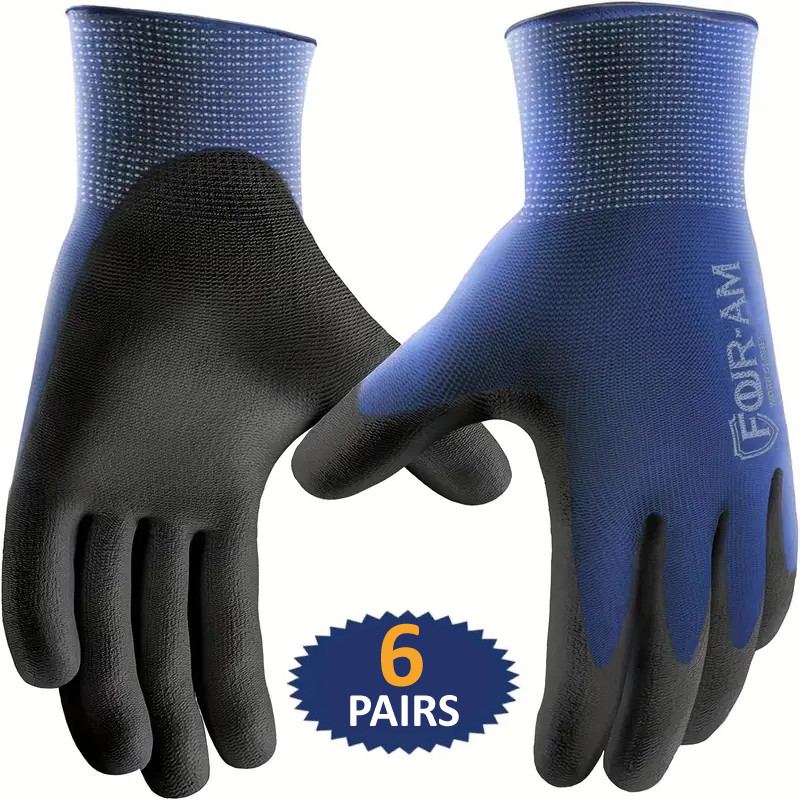POLYURETHANE COATED WORK GLOVES (6 PAIRS)  general purpose utility duty mechanic
