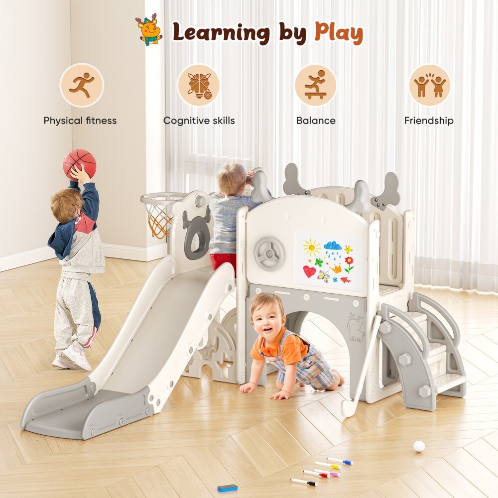 Kids Slide and Drawing Set,10in1 Toddler Slide Climber Indoor Outdoor Playground
