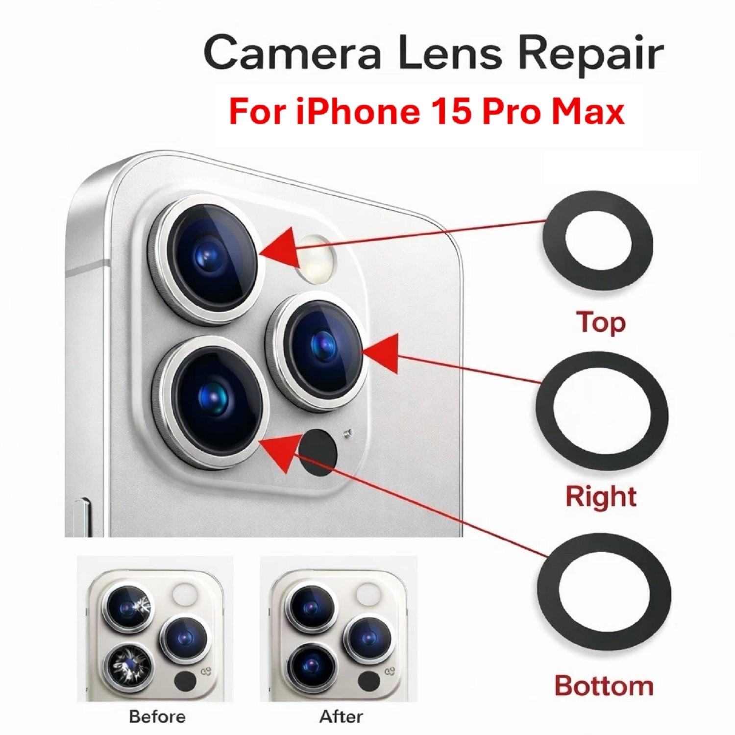 For Apple iPhone 15 Pro Max Back Camera Glass Lens Cover Replacement