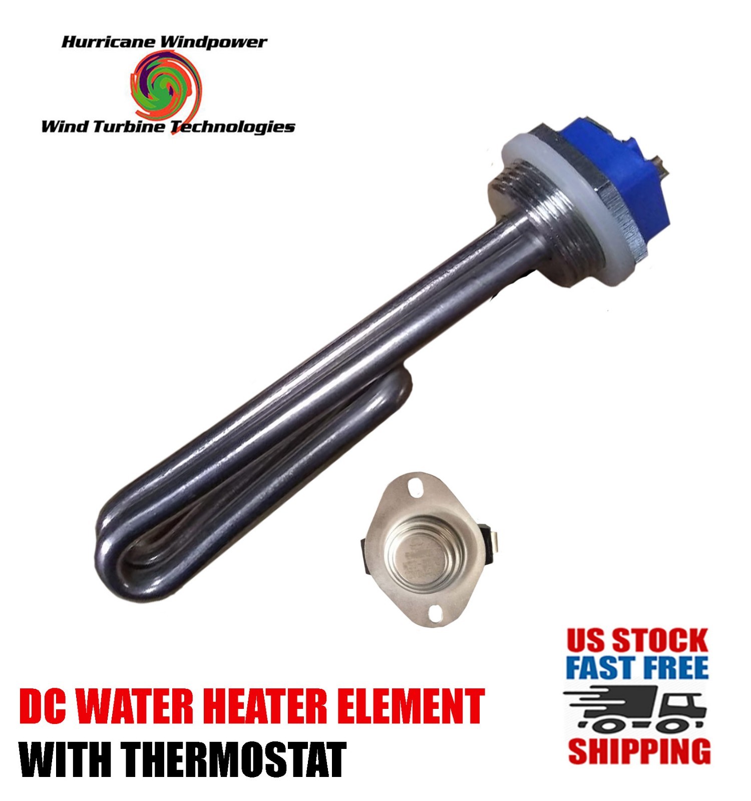 DC Water Heater Element 12 Volt 250 Watt with Thermostat 140 Degrees F