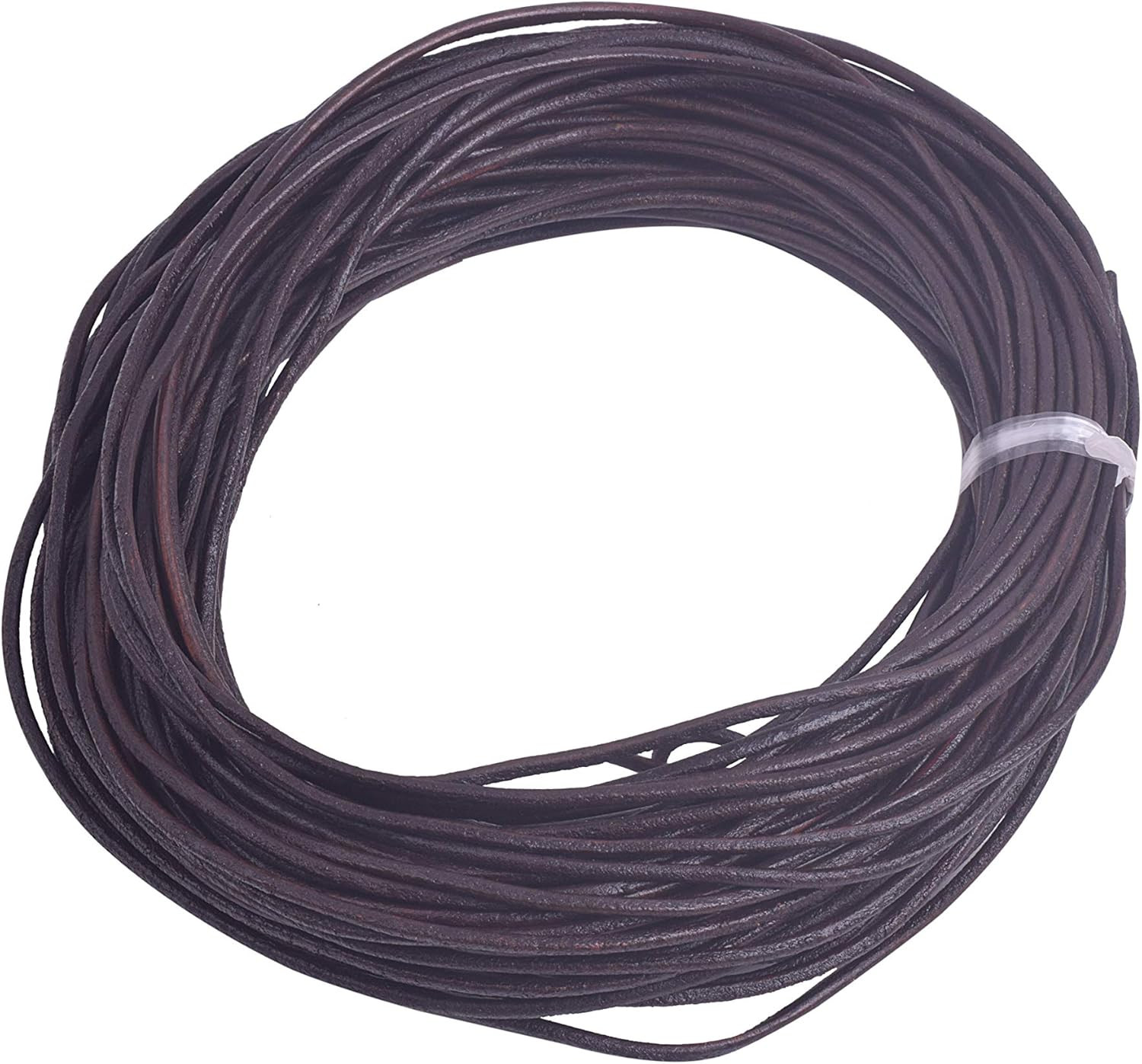 2.0Mm round Real Leather Cord, 25 Yards Rich Brown Leather String Cord for Jewel