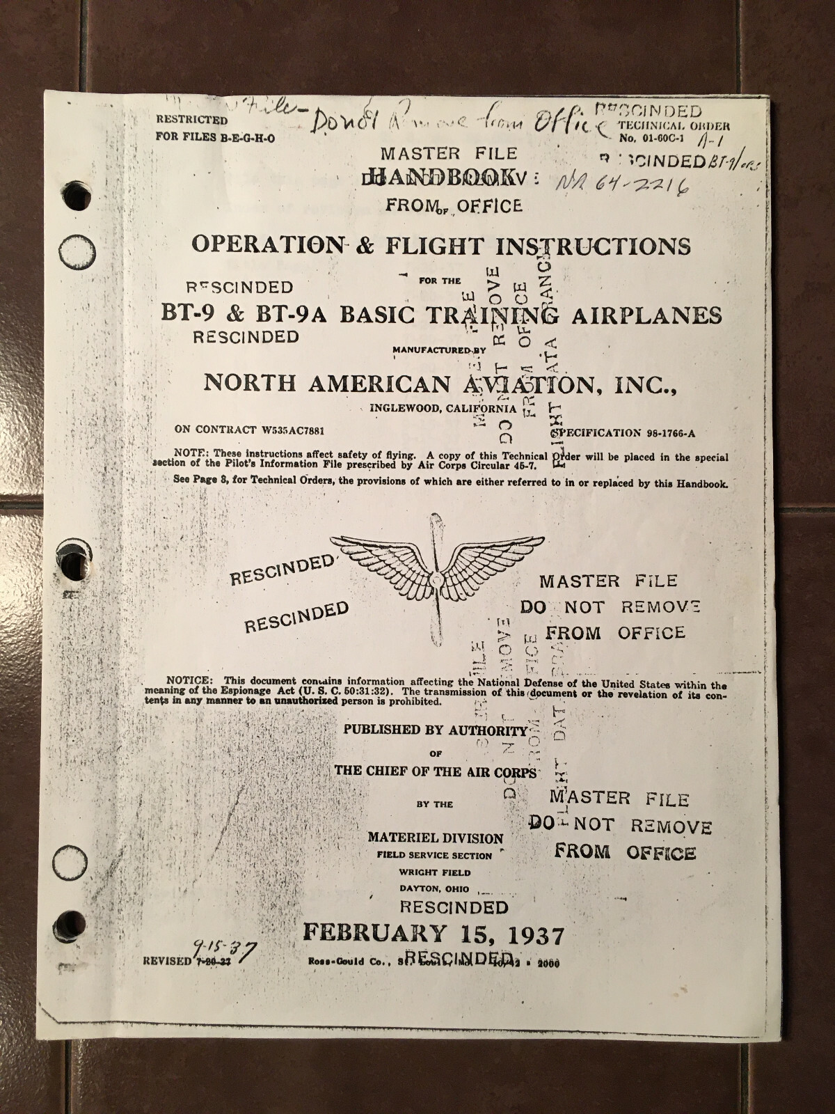North American BT-9 & BT-9A Pilot's Flight Operating Manual