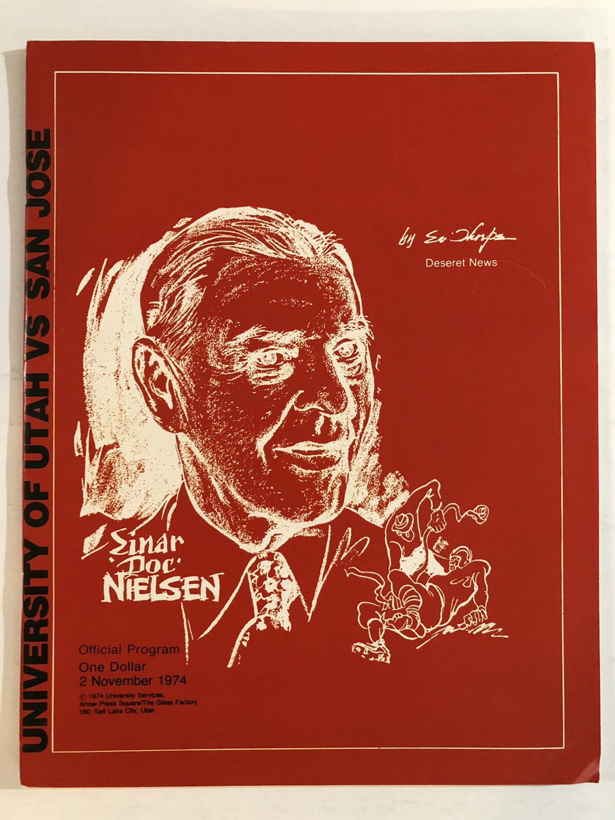 Nov 2 1974 San Jose State vs Utah College Football Game Program