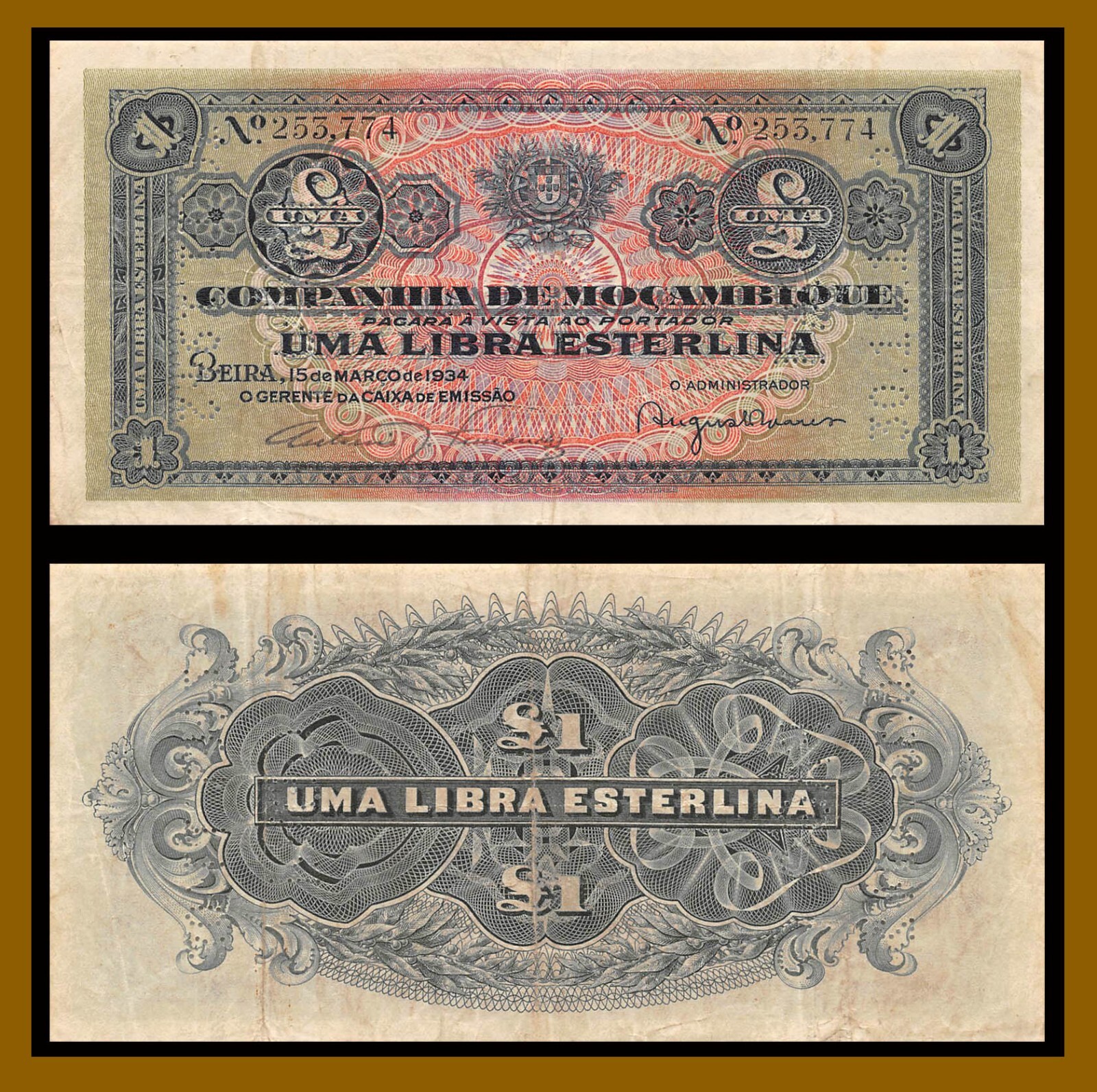 Portugal Mozambique 1 Libra, 1934 P-R31 VF+