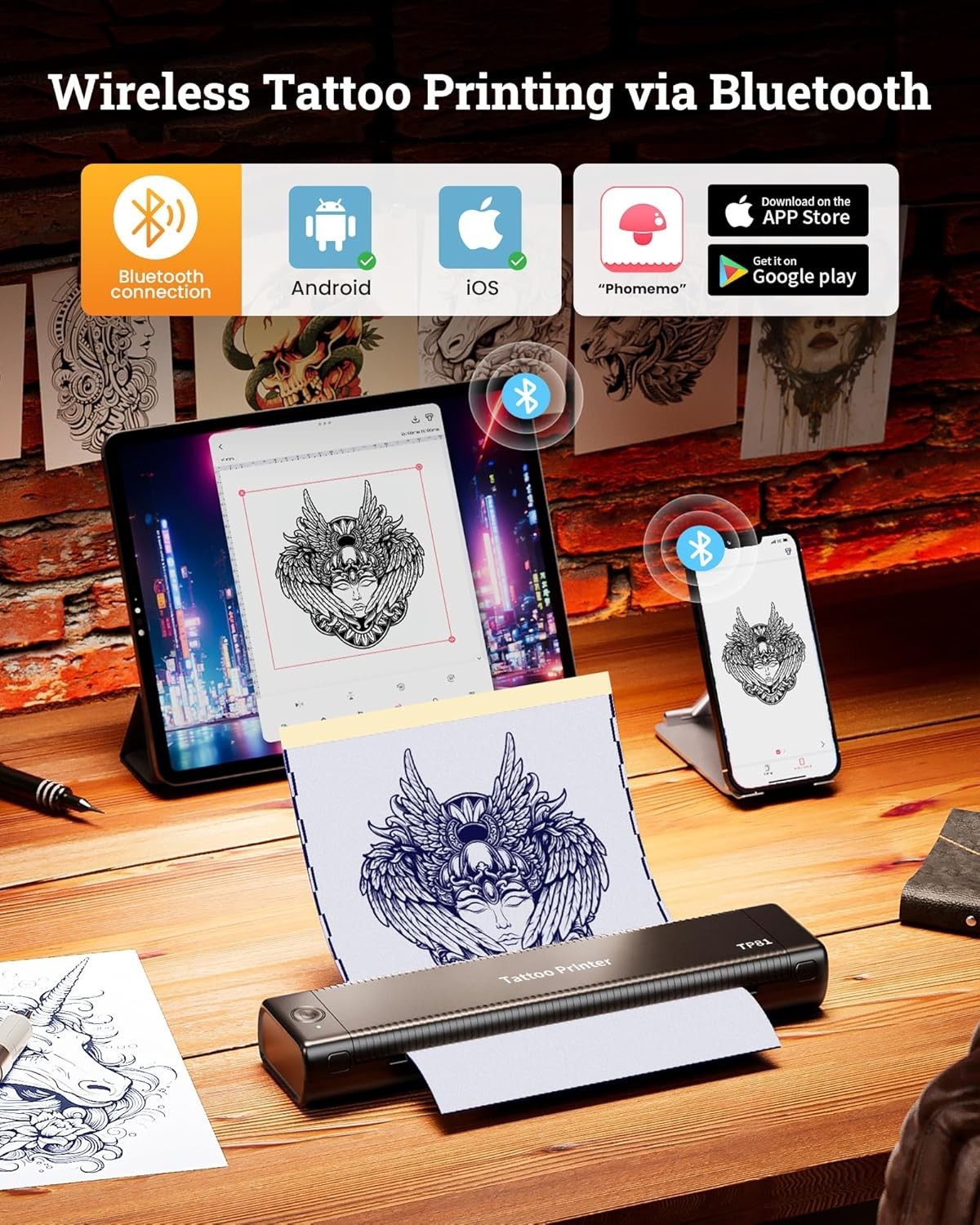 Phomemo Tattoo Stencil Printer TP81 Bluetooth Tattoo Printer with 10pcs Paper
