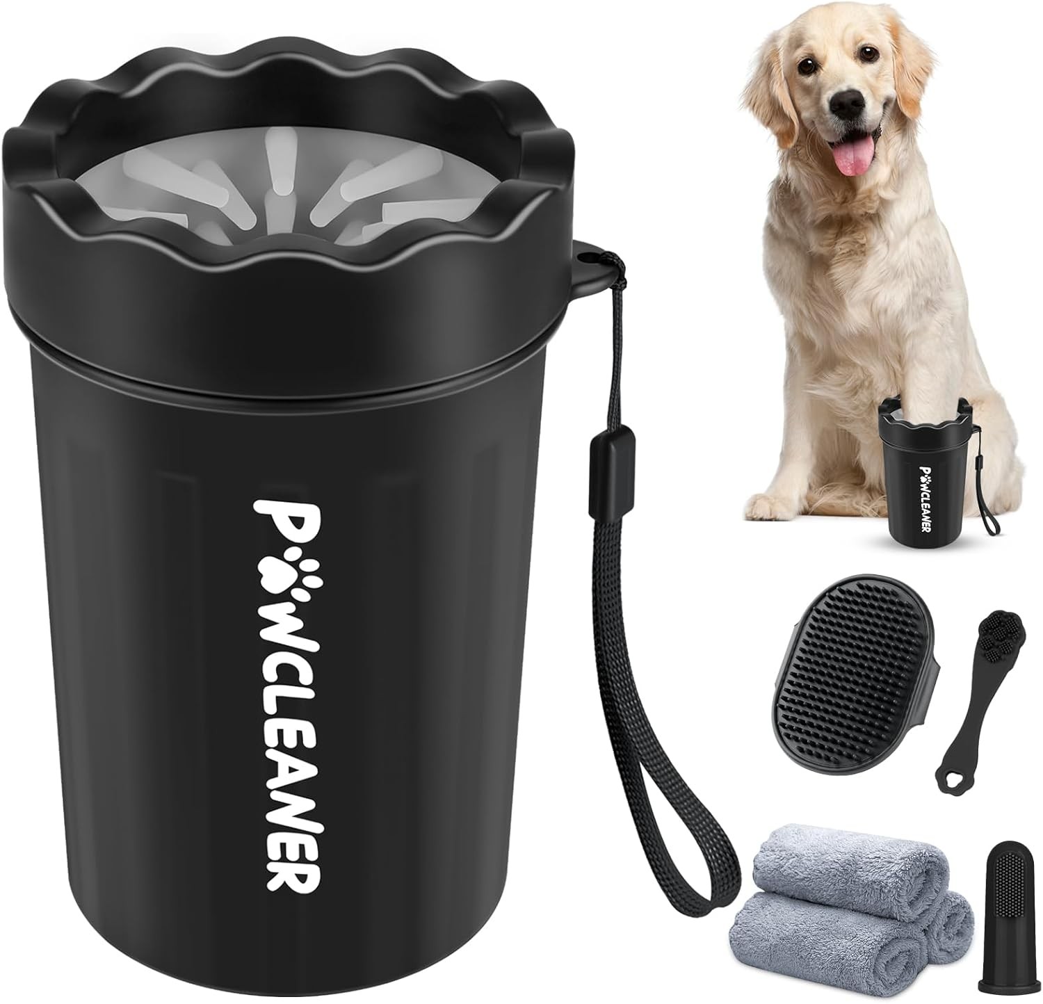 Professional 7 in 1 Dog Paw Cleaner Set - Portable Paw Washer Black Medium