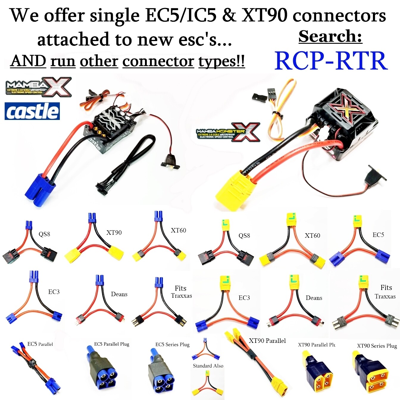 RCP EC5/IC5 Series Harness 8 or 10 awg Wire 3" Wire Lengths Doubles Voltage