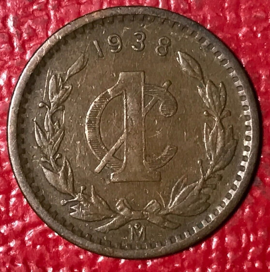 HIGH GRADE VF/XF 1938 M MEXICO MEXICAN 1 CENTAVO-MAY601