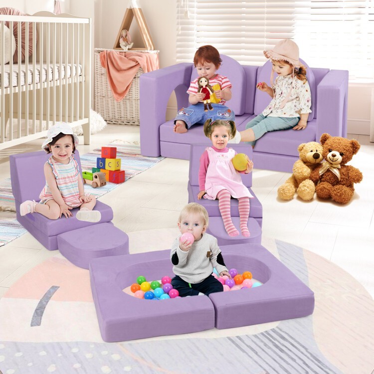 8 Pcs Kids Play Couch Modular Kids Play Couch Toddler High-density Sponge Purple