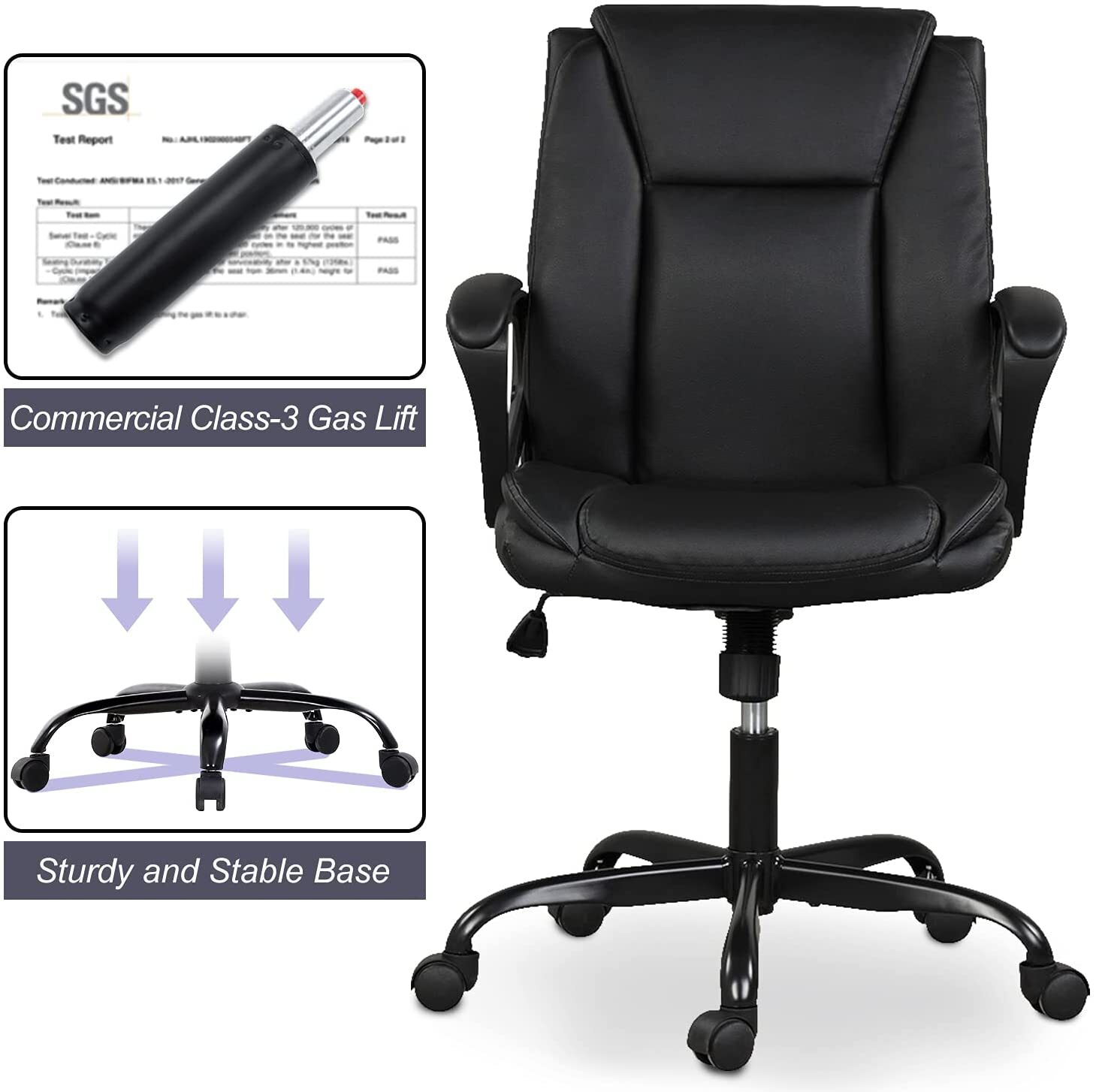 Mid Back Office Computer Desk Chair Ergonomic PU Leather Swivel Executive Chair